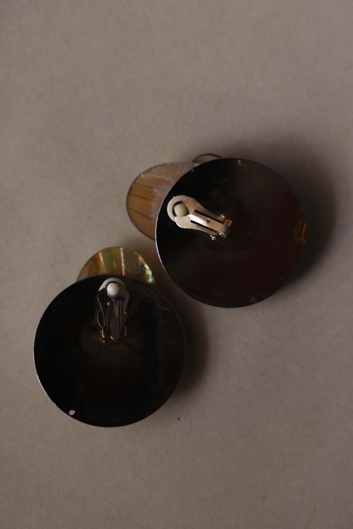 Vintage Abstract Gold Tone & Amber Marbled Resin Clip-On Earrings