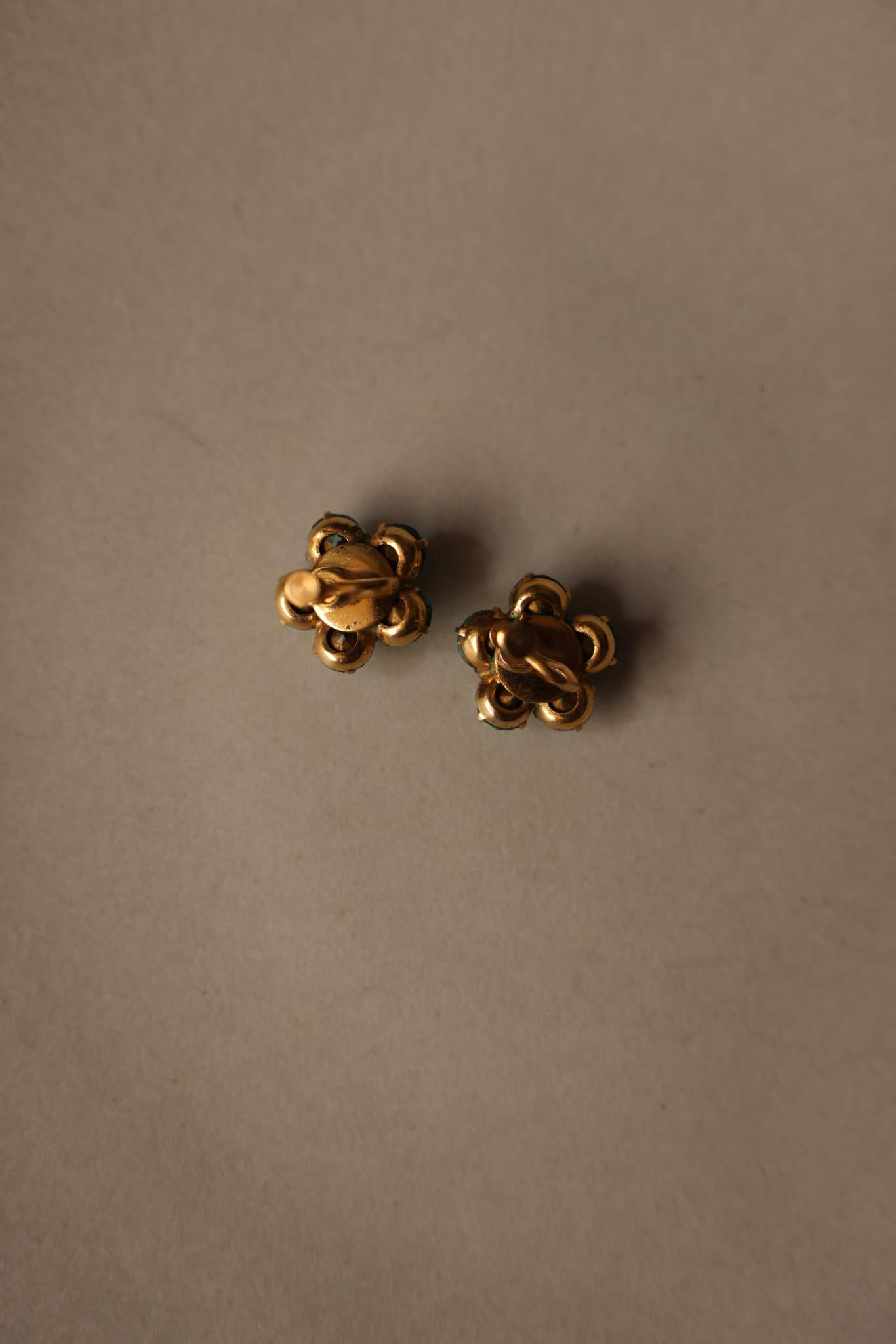 1960s Turquoise Floral Screw-Back Earrings