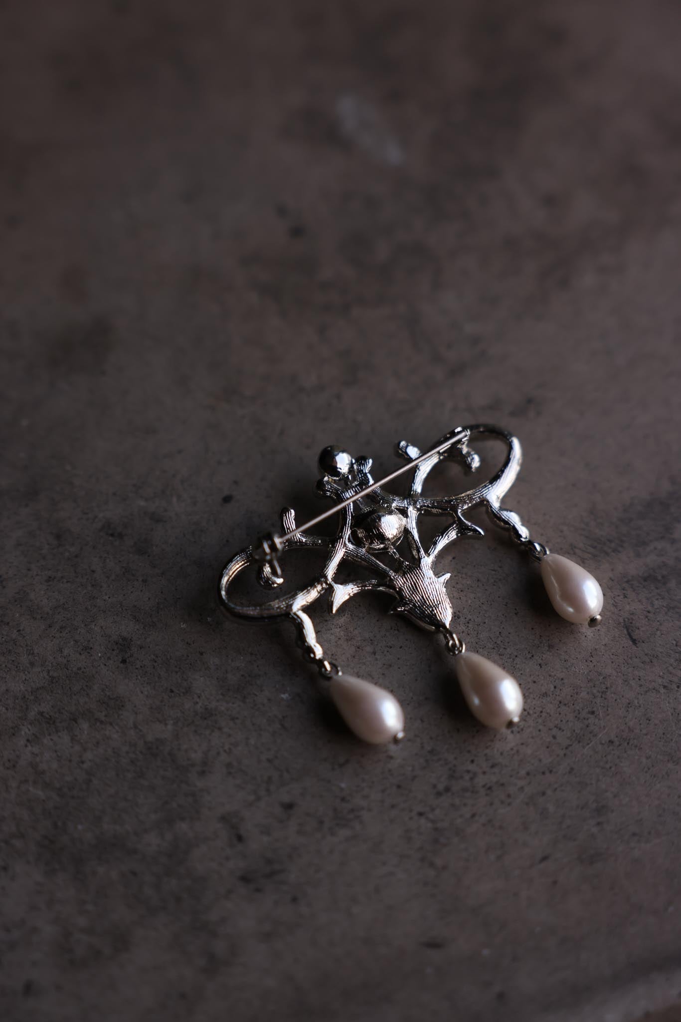 Silver-Tone Rhinestone & Faux Pearl Brooch
