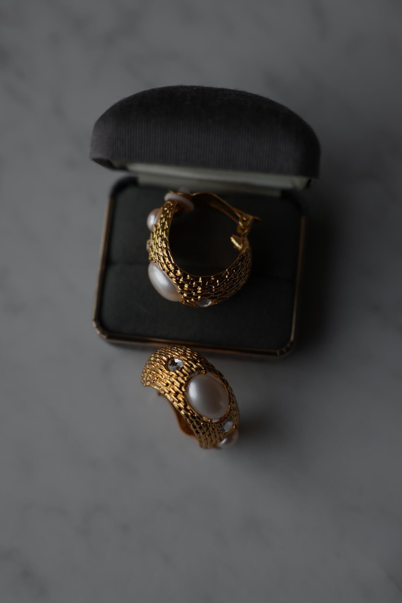 Half Moon Hoop Faux Pearl Clip-On Earrings