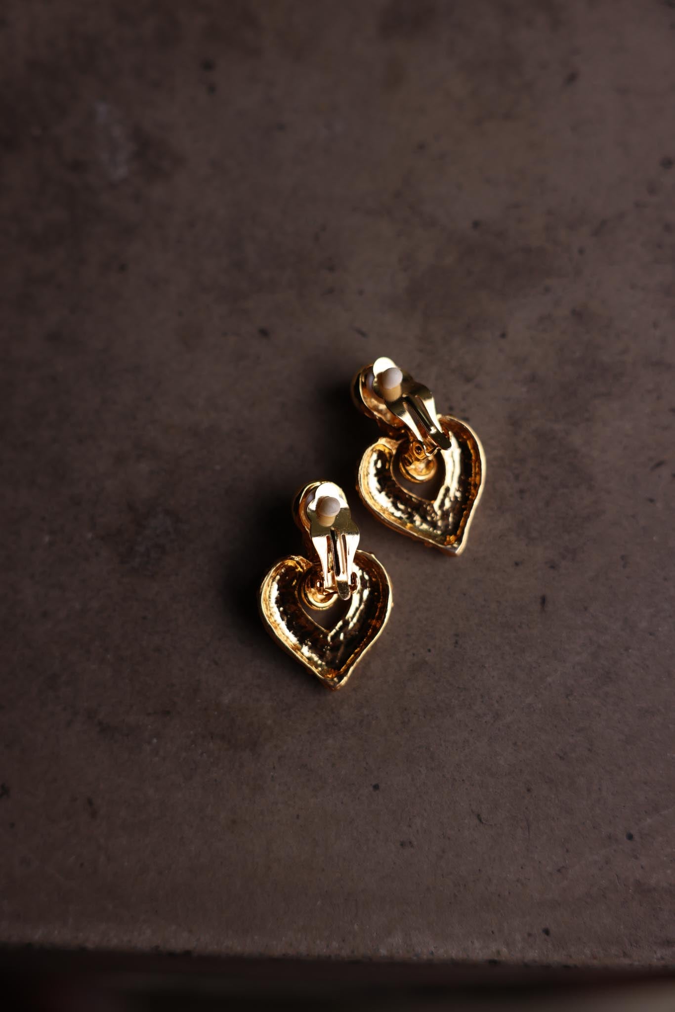 Heart Drop Earrings (Gold Textured)