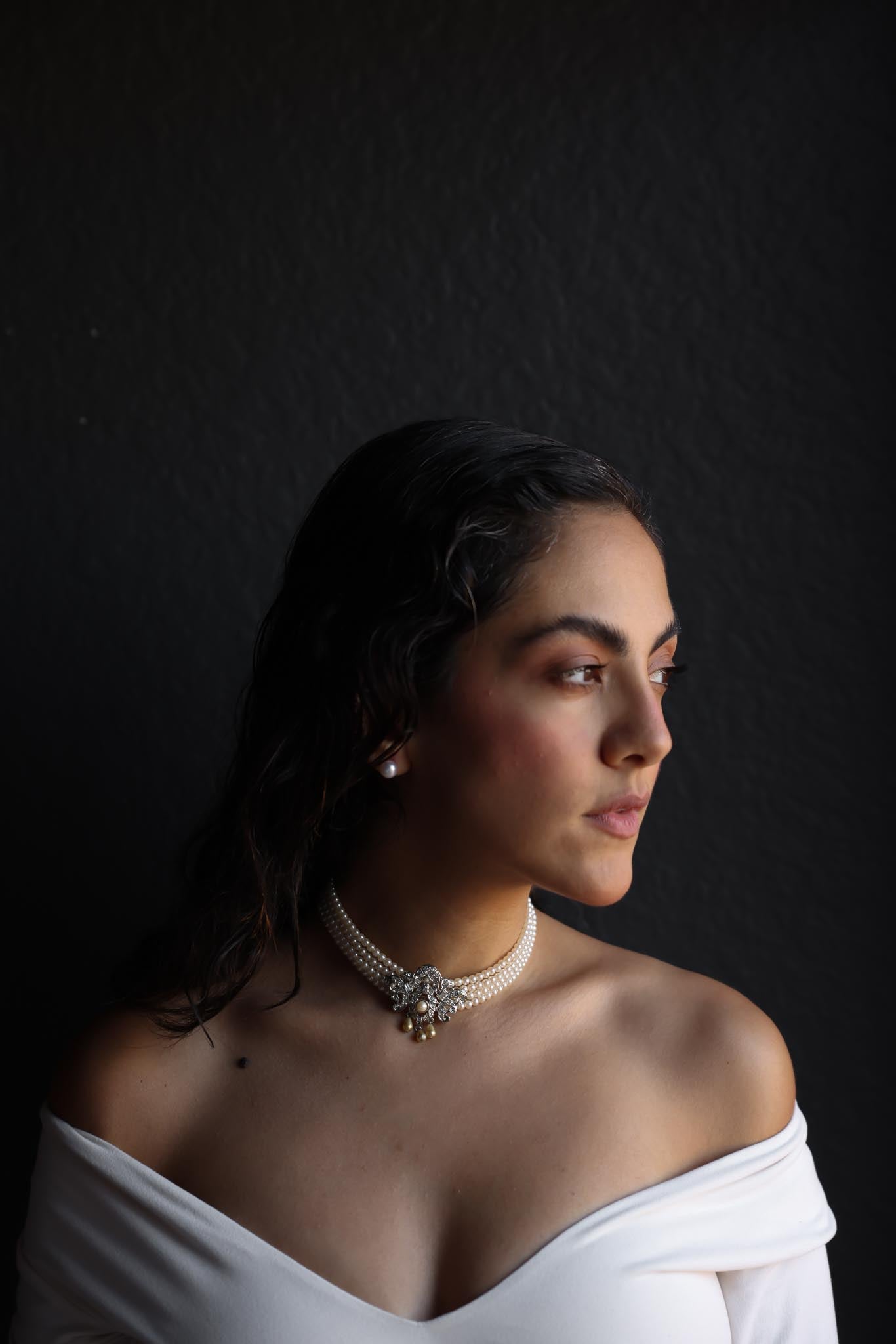 Grazino Pearl and Rhinestone Filigree Choker|Vintage Baazaar
