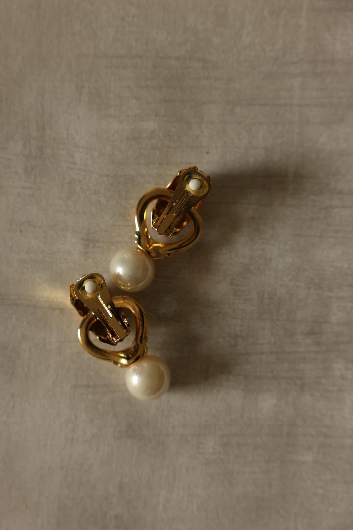 Gold-Tone Pearl Drop Clip-On Earrings-1980s