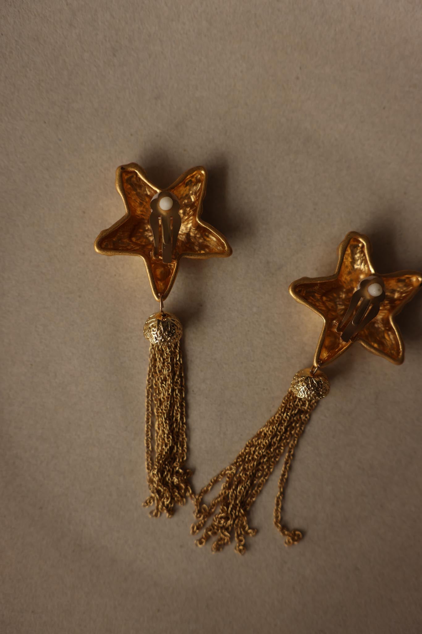 Gold Tone Star Tassel Clip-On Earrings