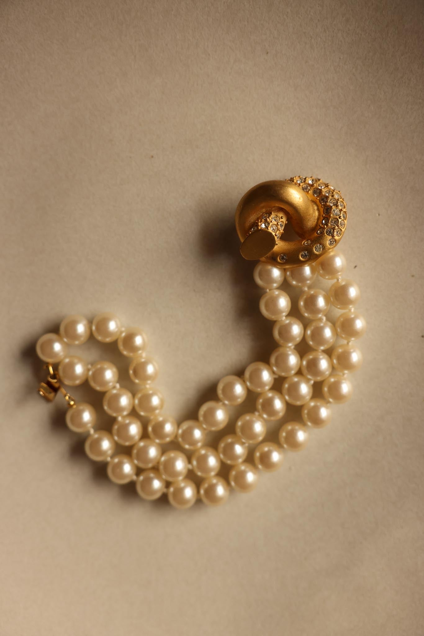 1980s Givenchy Faux Pearl & Rhinestone Bracelet
