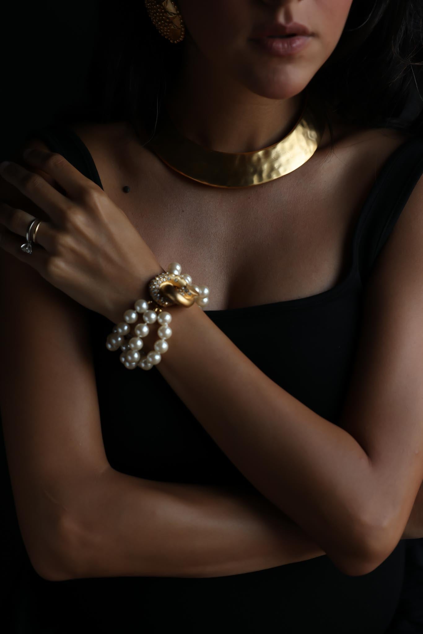 1980s Givenchy Faux Pearl & Rhinestone Bracelet