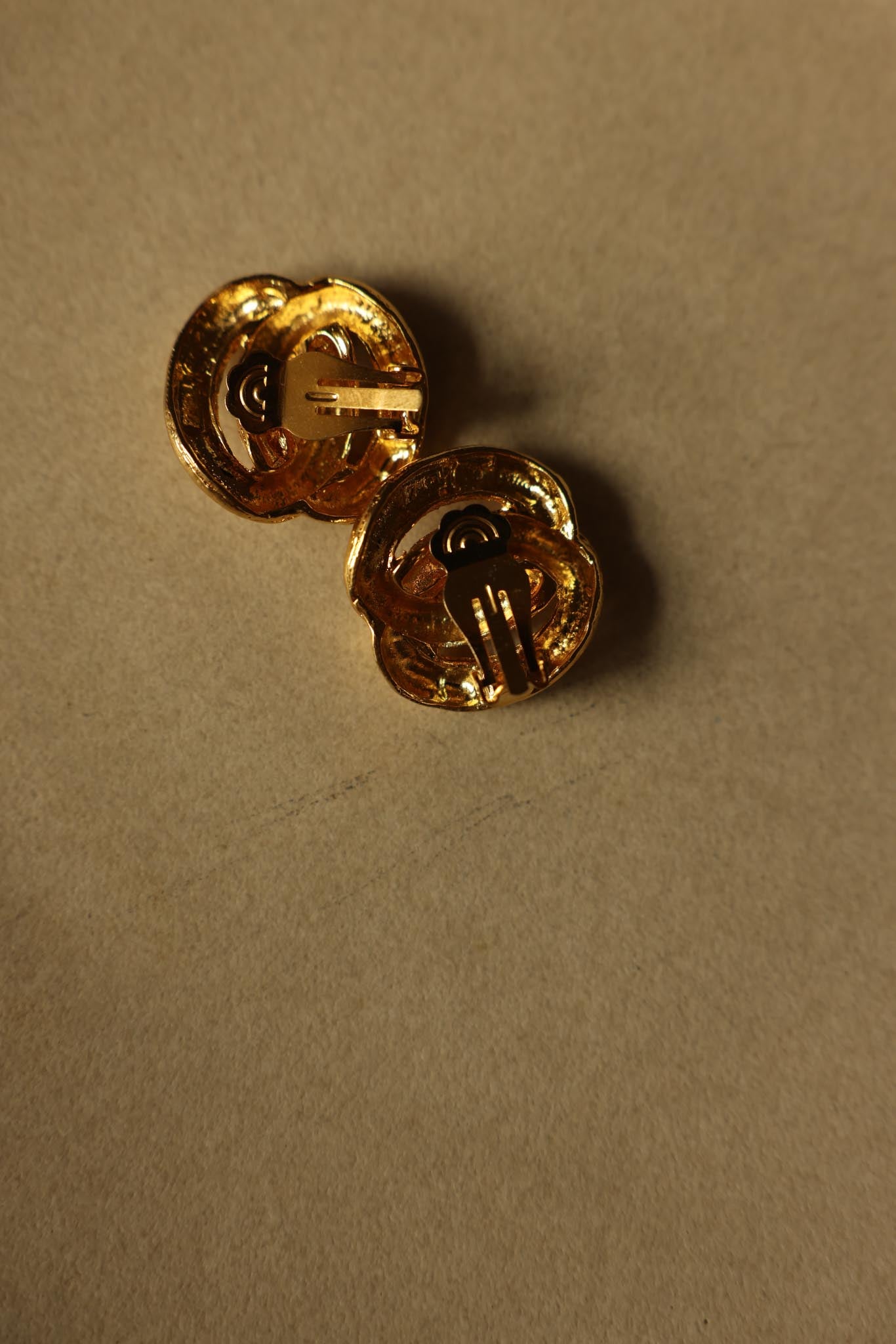 Brushed Gold Knot Clip-On Earrings-1970s
