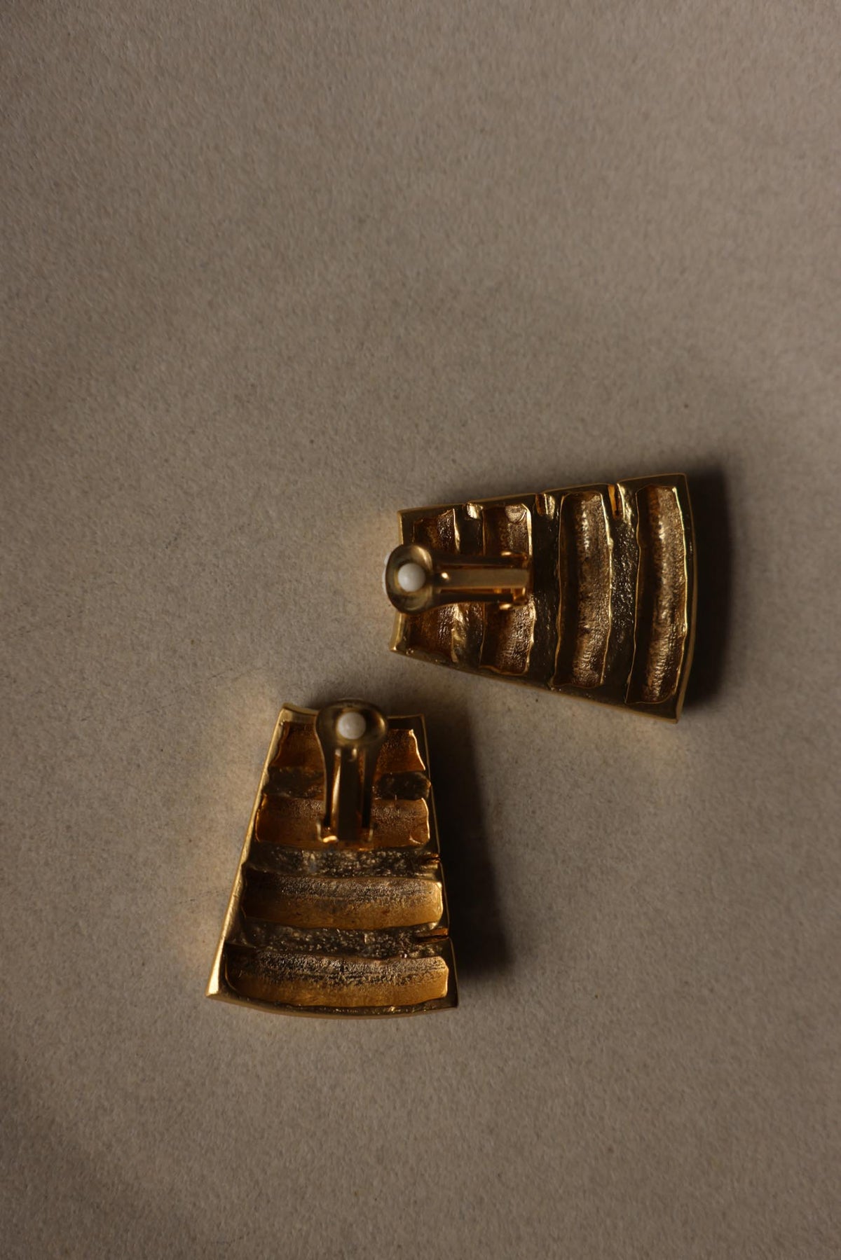 Matte Gold Ridged Trapezoid Statement Clip-On Earrings