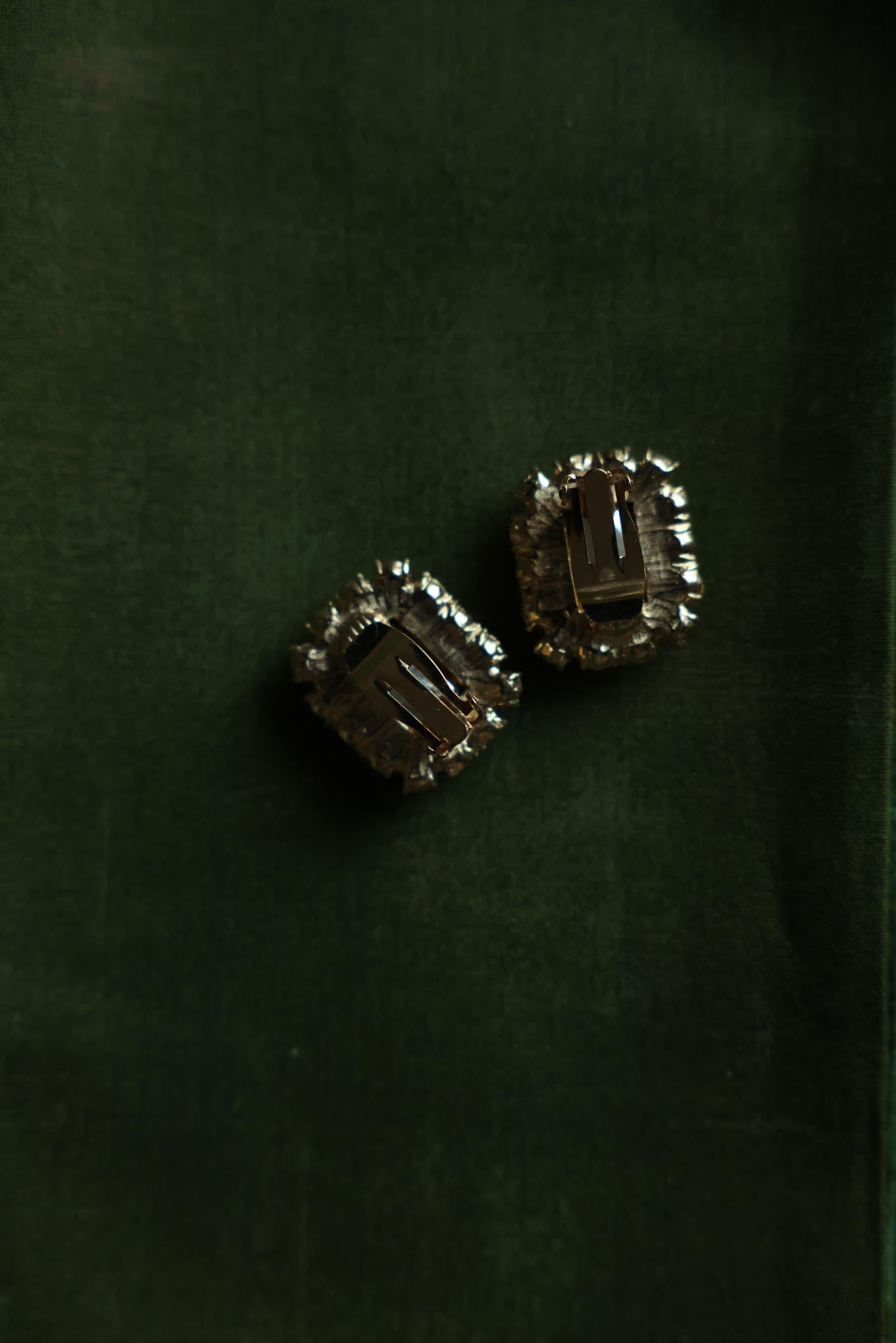 Gold-Tone Green Rhinestone Clip-On Earrings