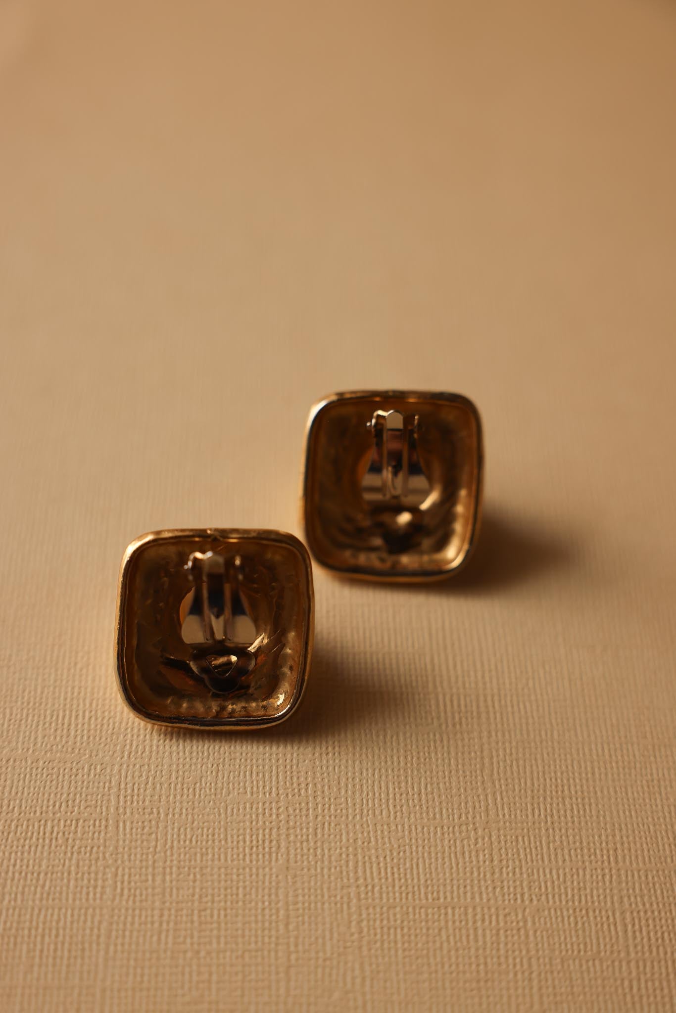 Matte Gold Square Clip-On Earrings with Faux Pearls|Vintage Baazaar