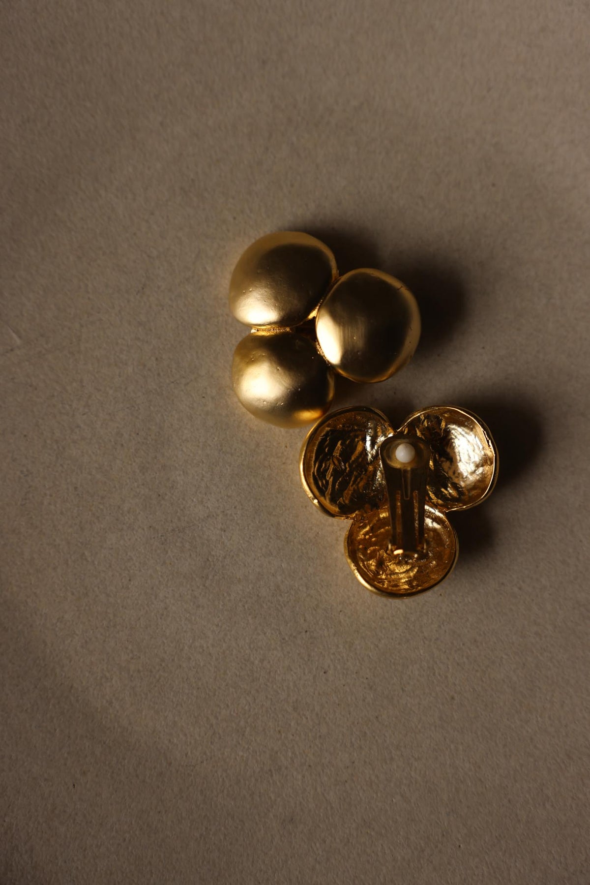 Matte Gold Triple Oval Cluster Clip-On Earrings