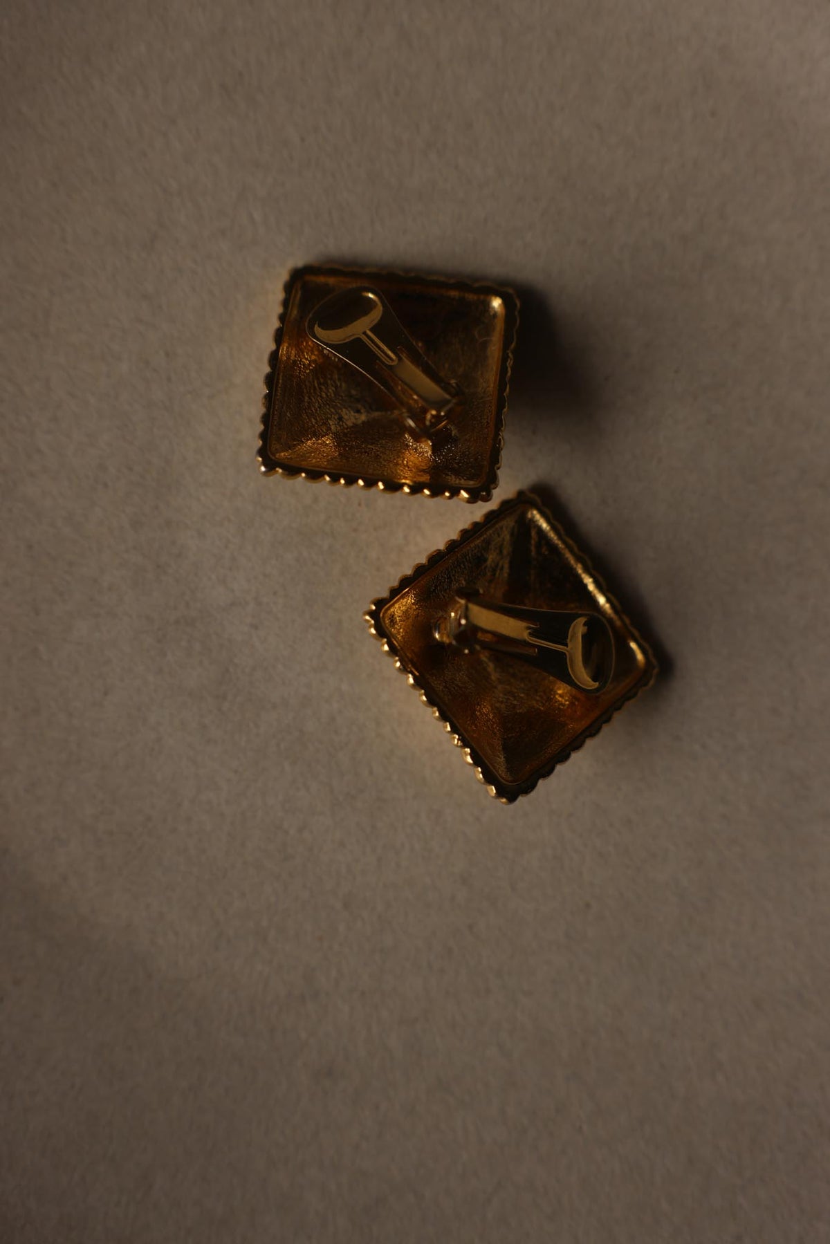 Gold Tone Ridged Square Statement Clip-On Earrings