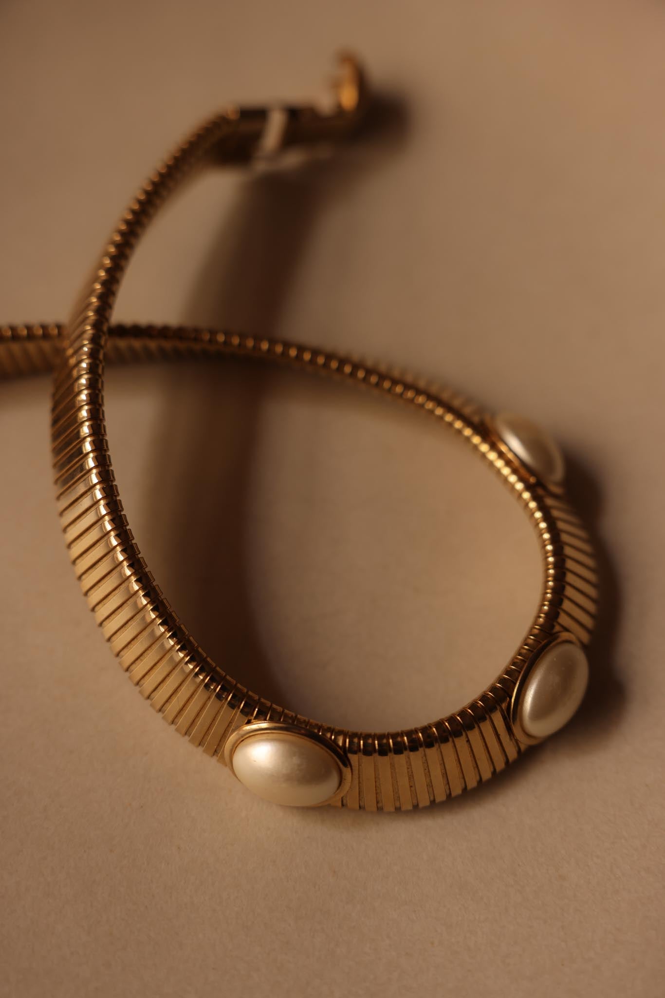 Gold-Tone Omega Chain Necklace with Faux Pearls|Vintage Baazaar