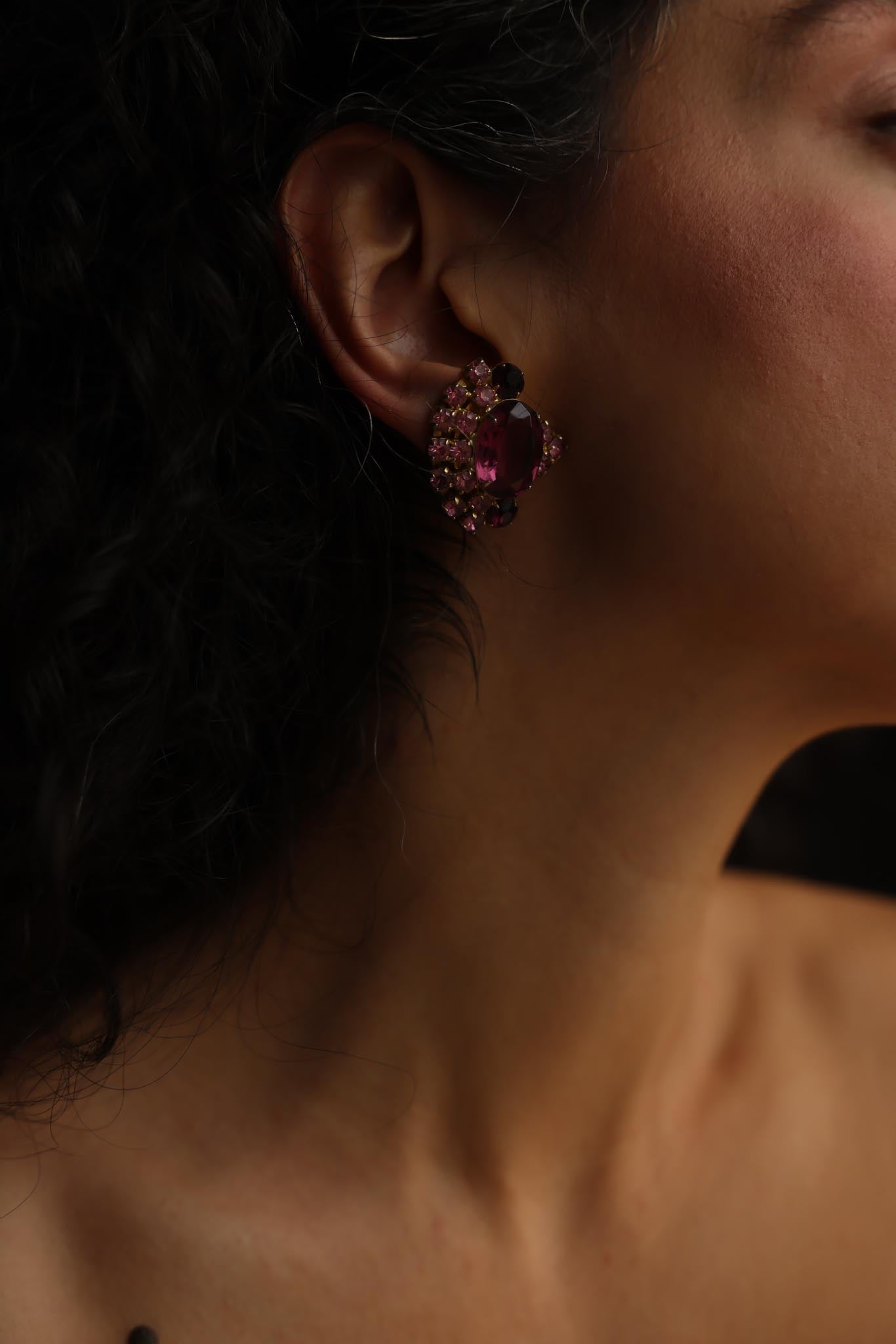 Pink Rhinestone Clip-On Earrings
