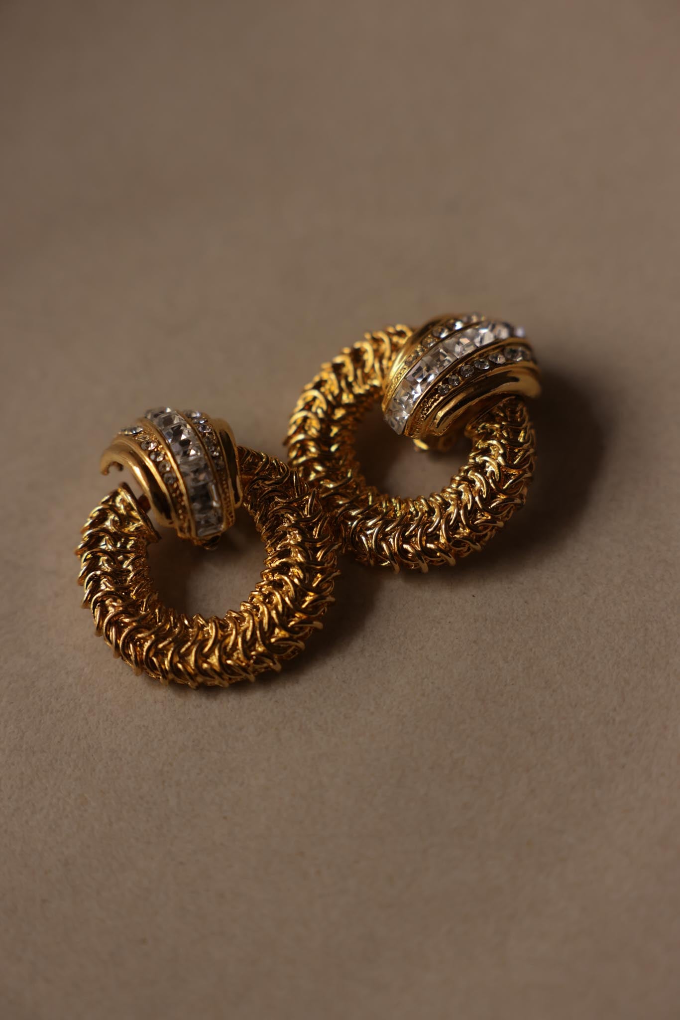 Gold-Tone Rhinestone Door Knocker Clip-On Earrings|Vintage Baazaar