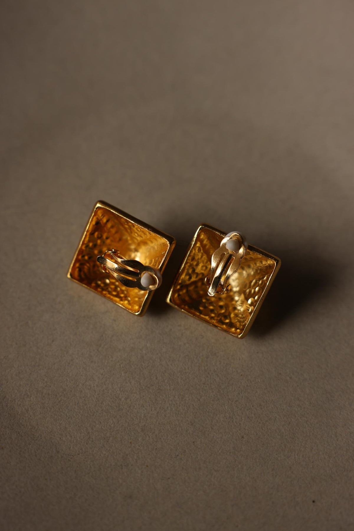 Chunky Gold Tone Square Pyramid Clip-On Earrings