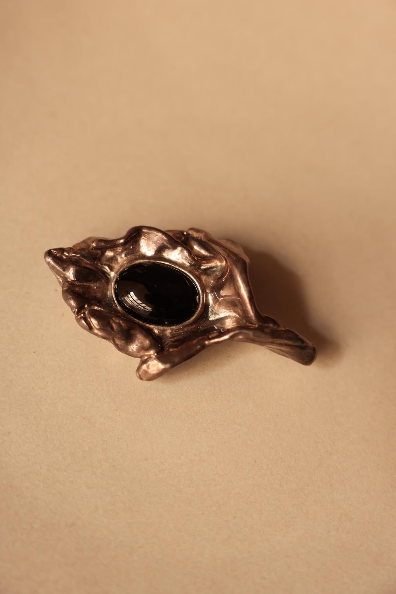 Sculptural Silver Brooch-Pendant with Black Center|Vintage Baazaar