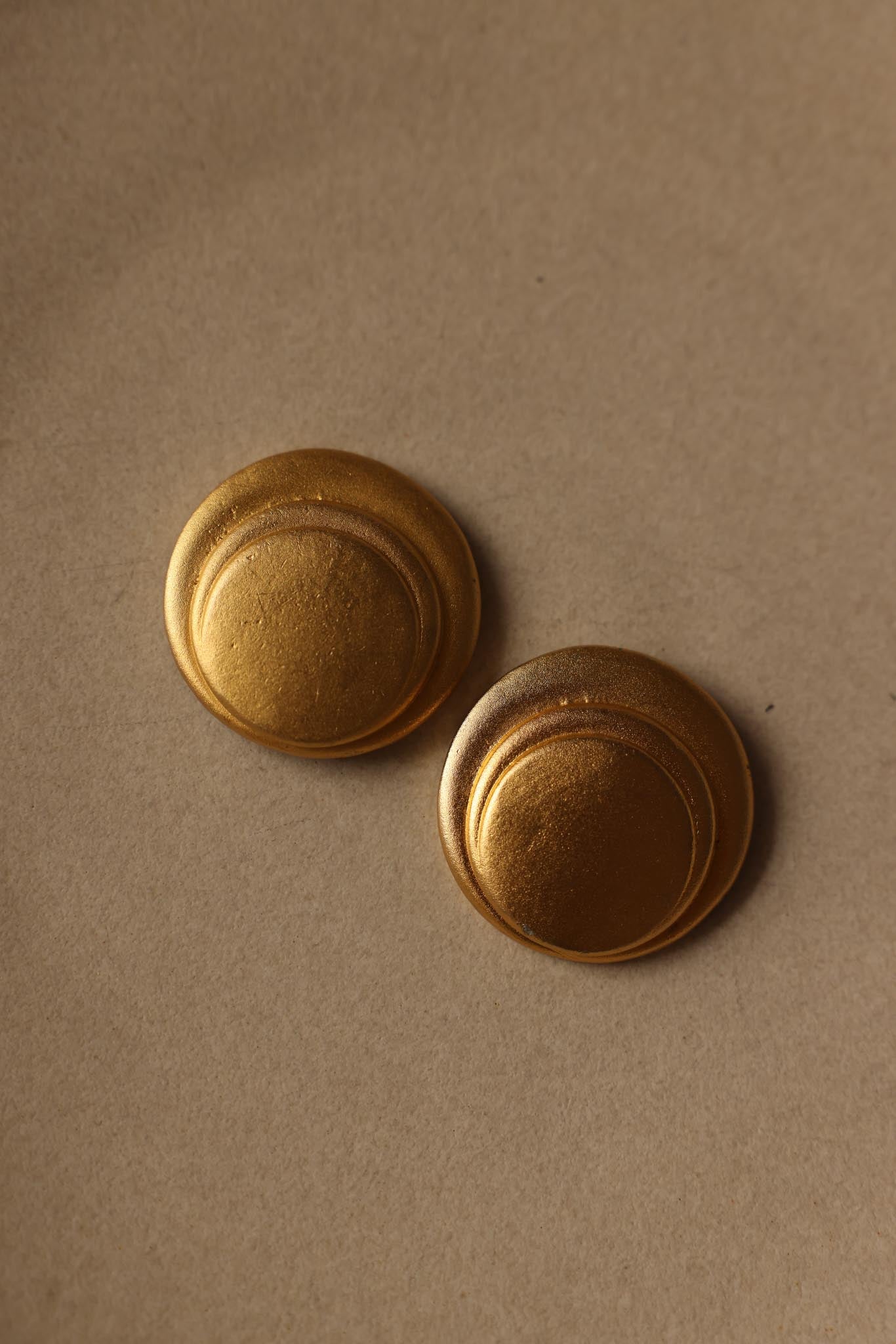 Matte Gold Tiered Circle Clip-On Earrings