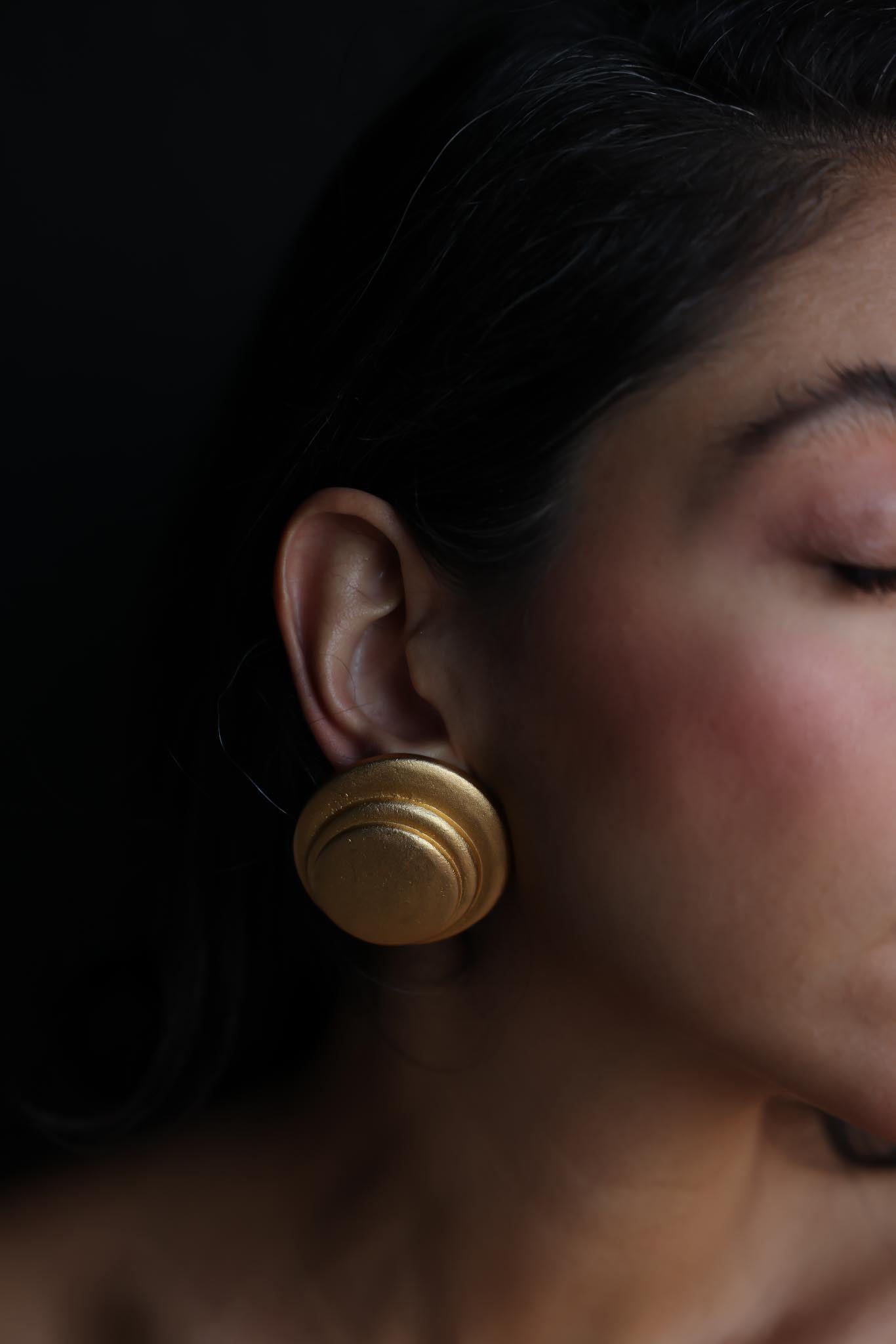 Matte Gold Tiered Circle Clip-On Earrings