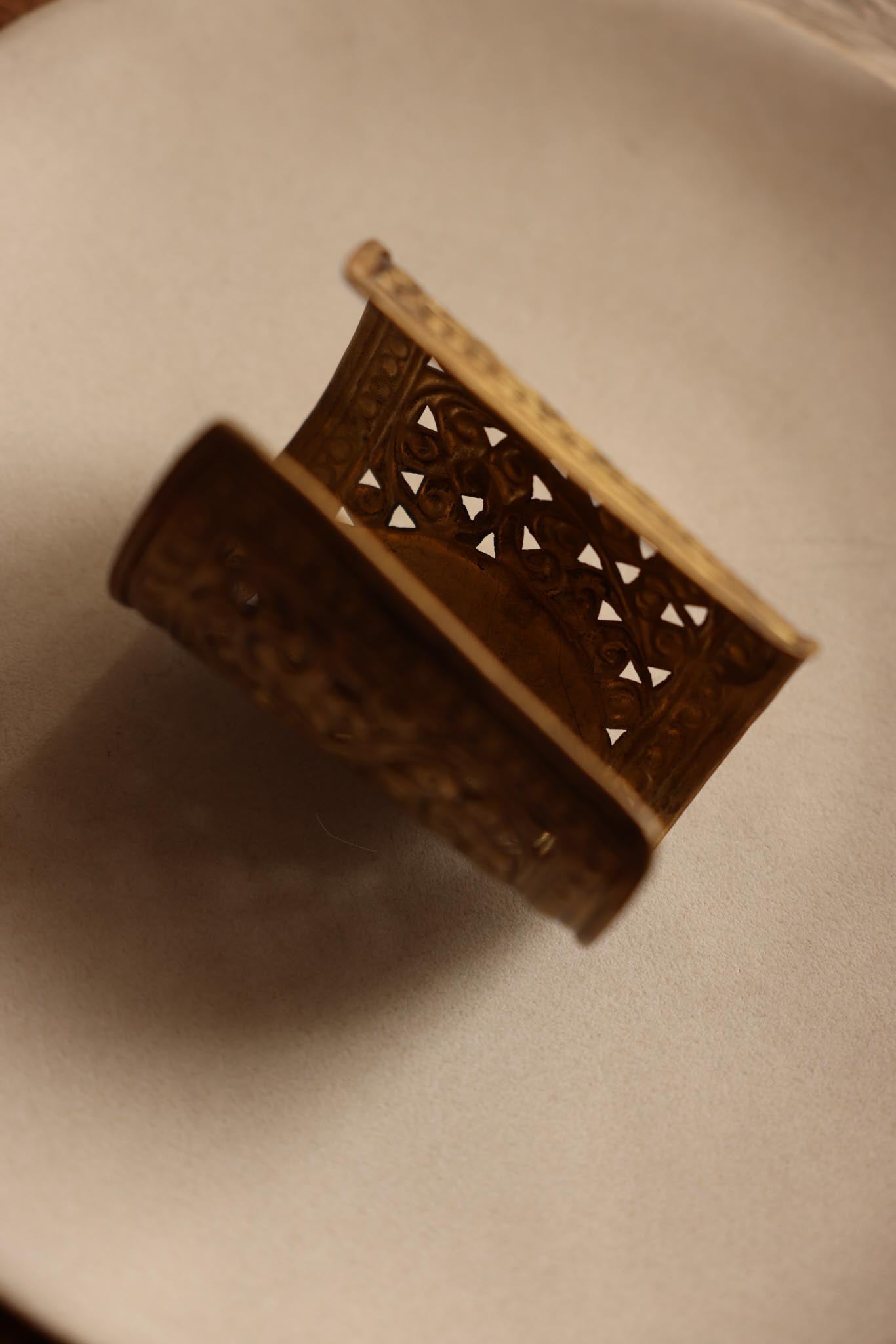 Gold Brass Cutout Cuff with Black Stone Center|Vintage Baazaar