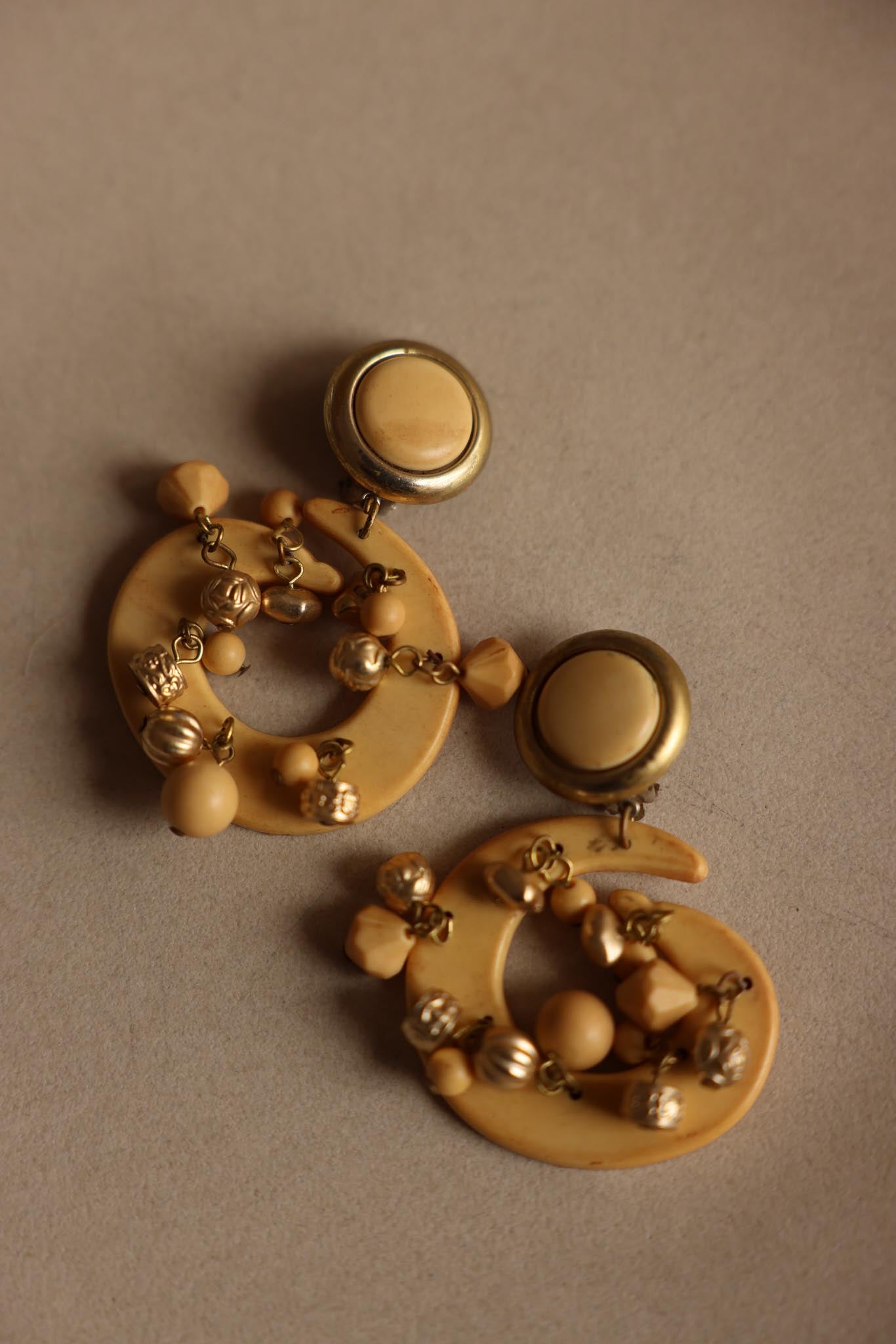 Ivory Swirl Clip-On Earrings with Dangle Beads