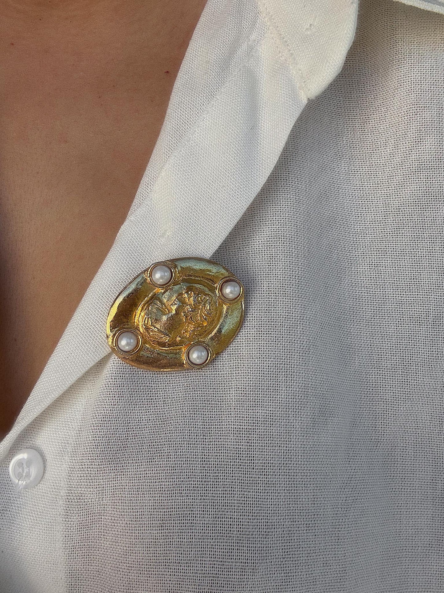 Roman Revival Gold-Tone Brooch