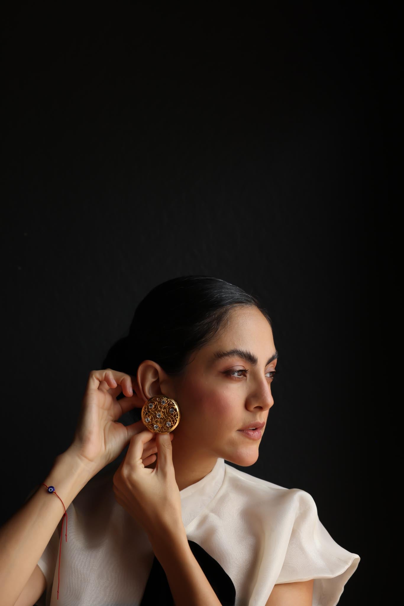 Dominique Aurientis Gold Filigree Clip-On Earrings with Rhinestones|Vintage Baazaar