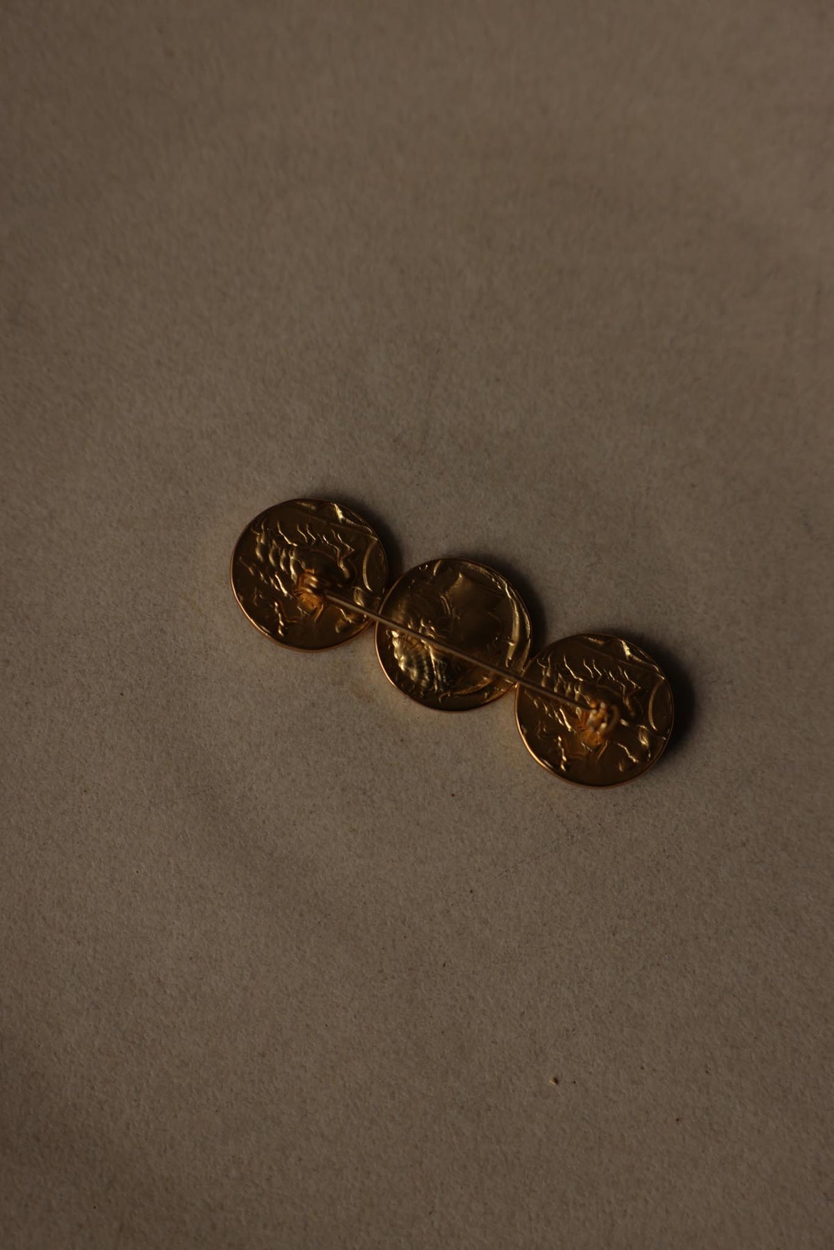 Matte Gold Triple Coin Bar Brooch