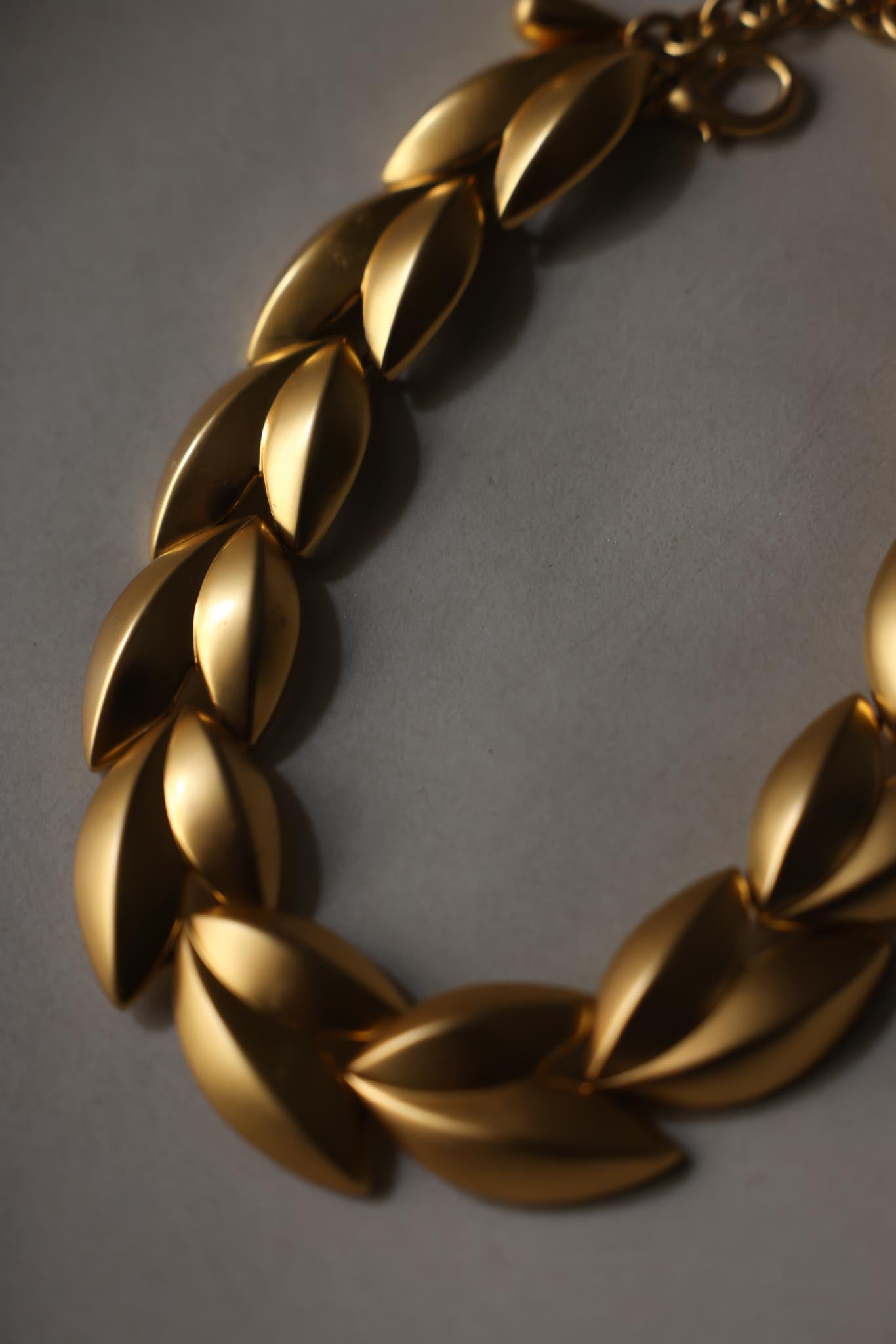 1980s Brushed Gold Leaf Statement Necklace