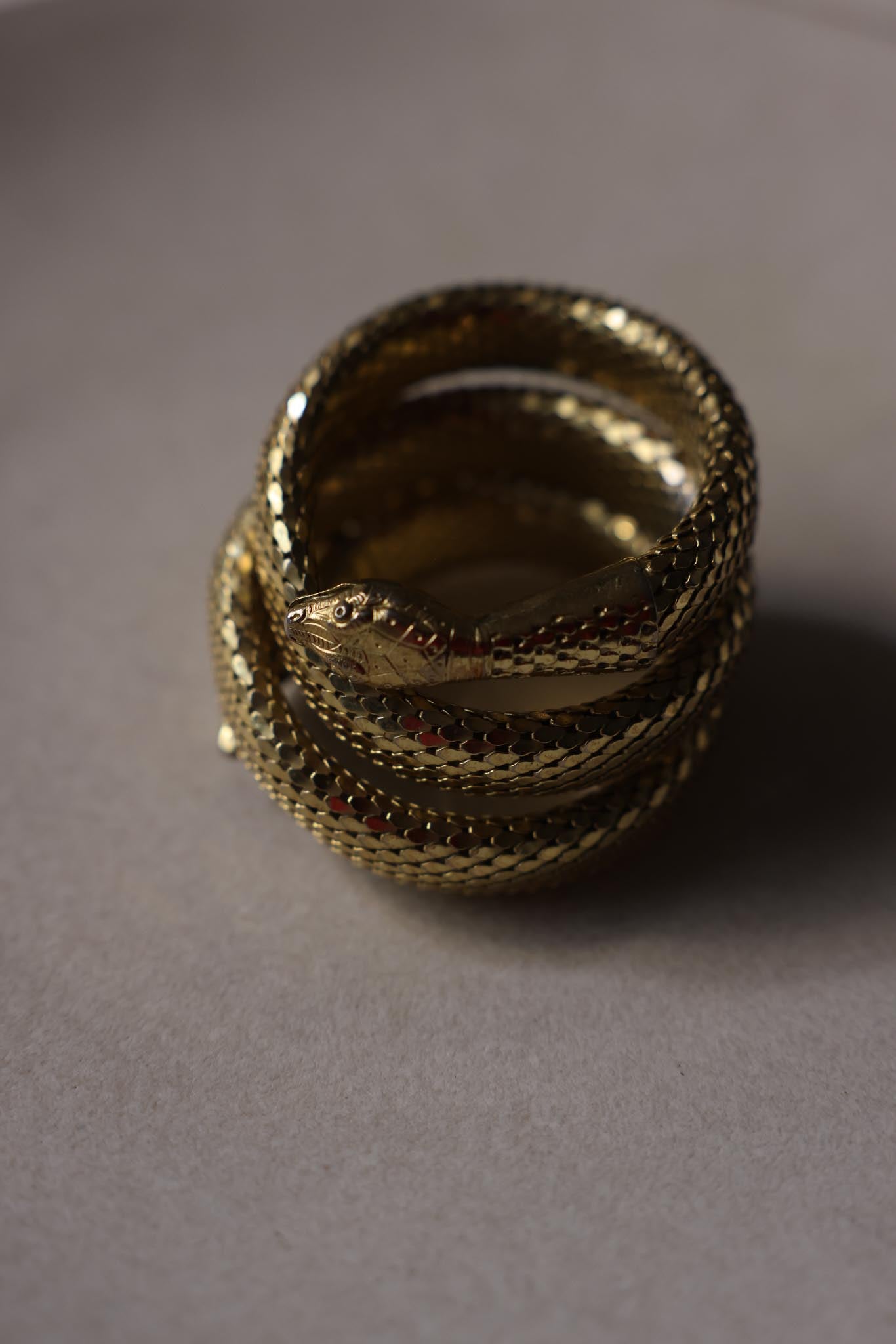 Whiting & Davis Gold Plated Snake Coil Triple Row Wrap Bracelet|Vintage Baazaar