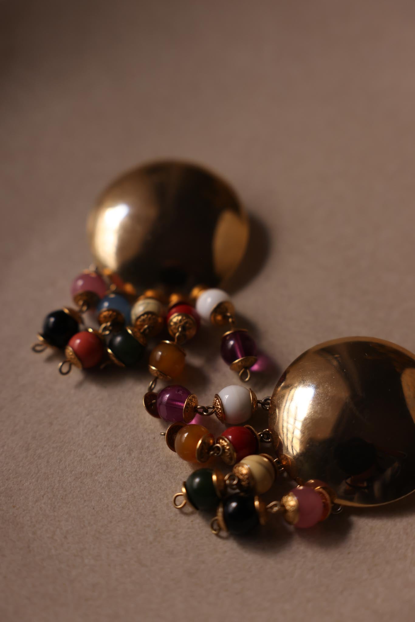 Round Gold Tone Clip-On Earrings With Multicolor Dangles