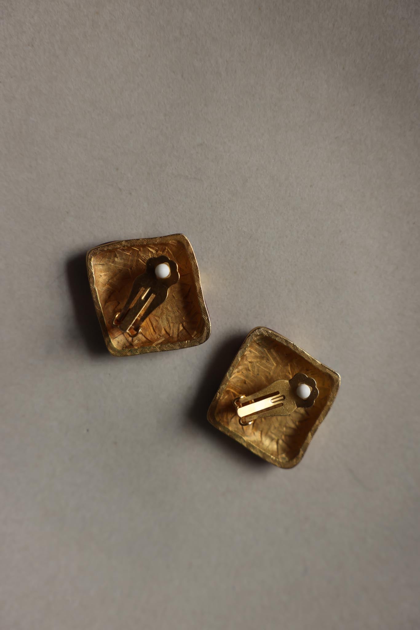 Matte Gold and Enamel Clip-On Earrings