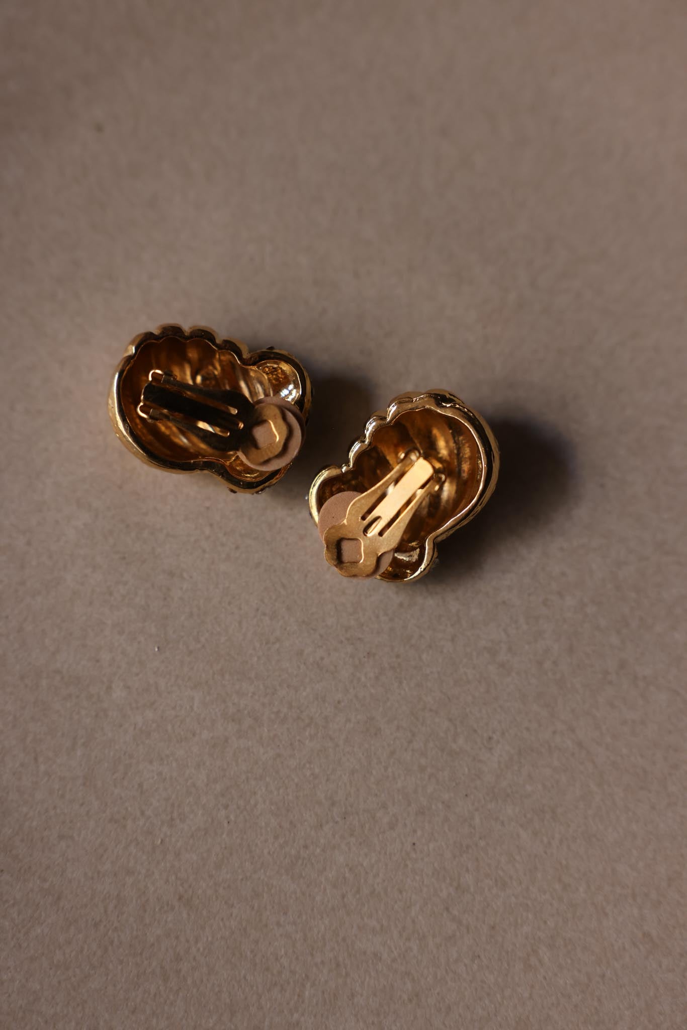 Ribbed Gold-Tone Rhinestone Clip-On Earrings