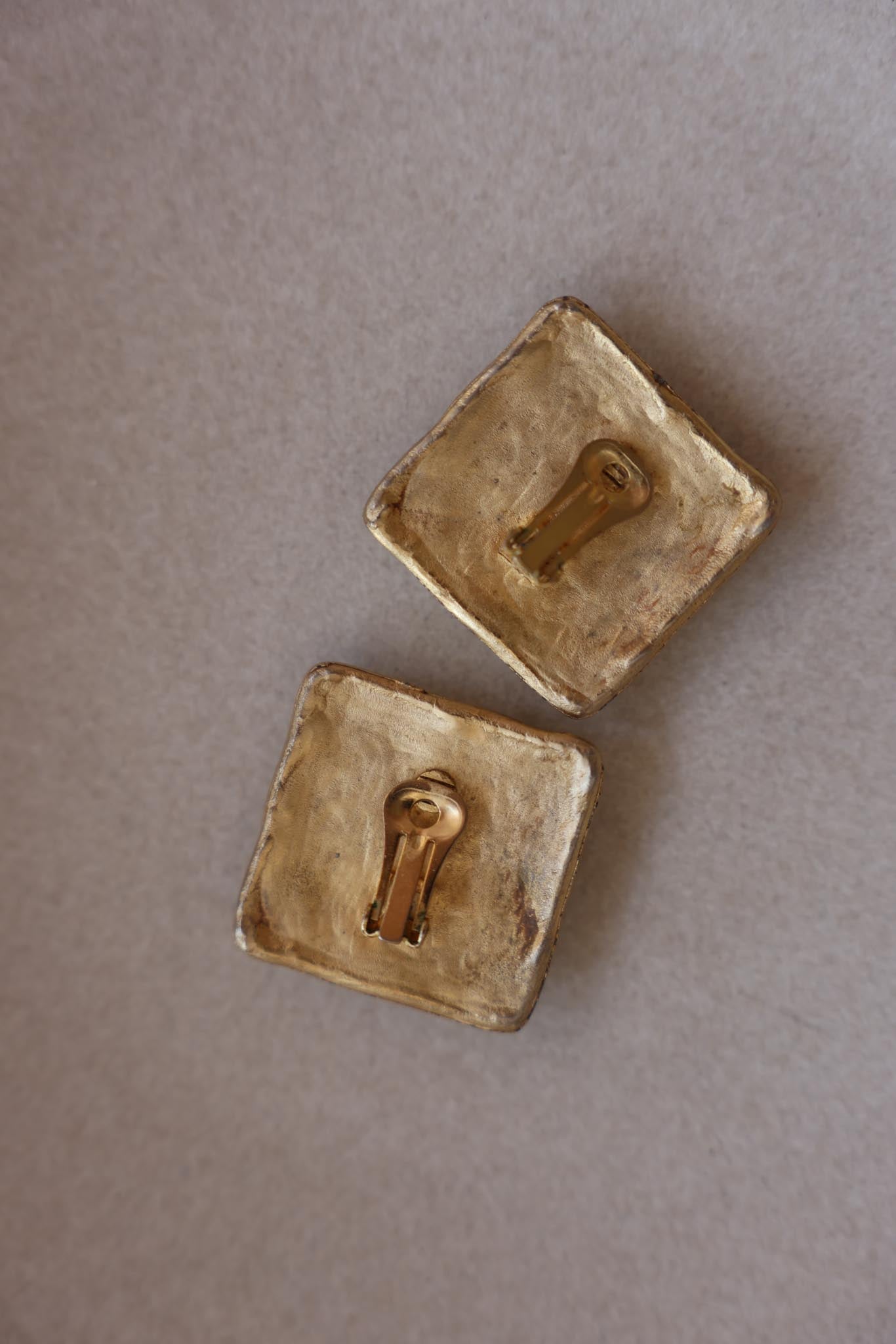 Matte Gold Square Clip-On Earrings with Faux Pearl|Vintage Baazaar