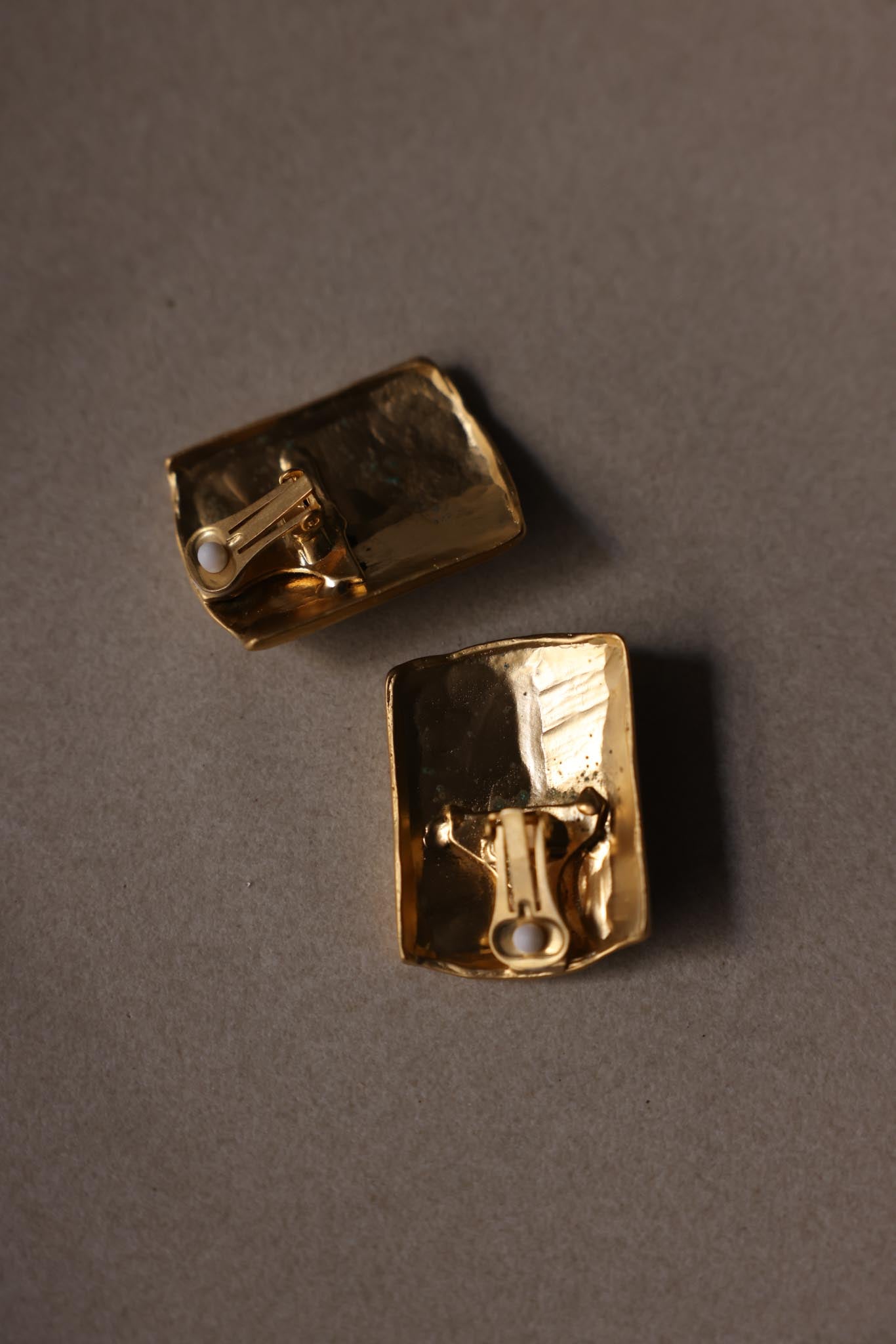 Matte Gold Rectangular Textured Clip-On Earrings
