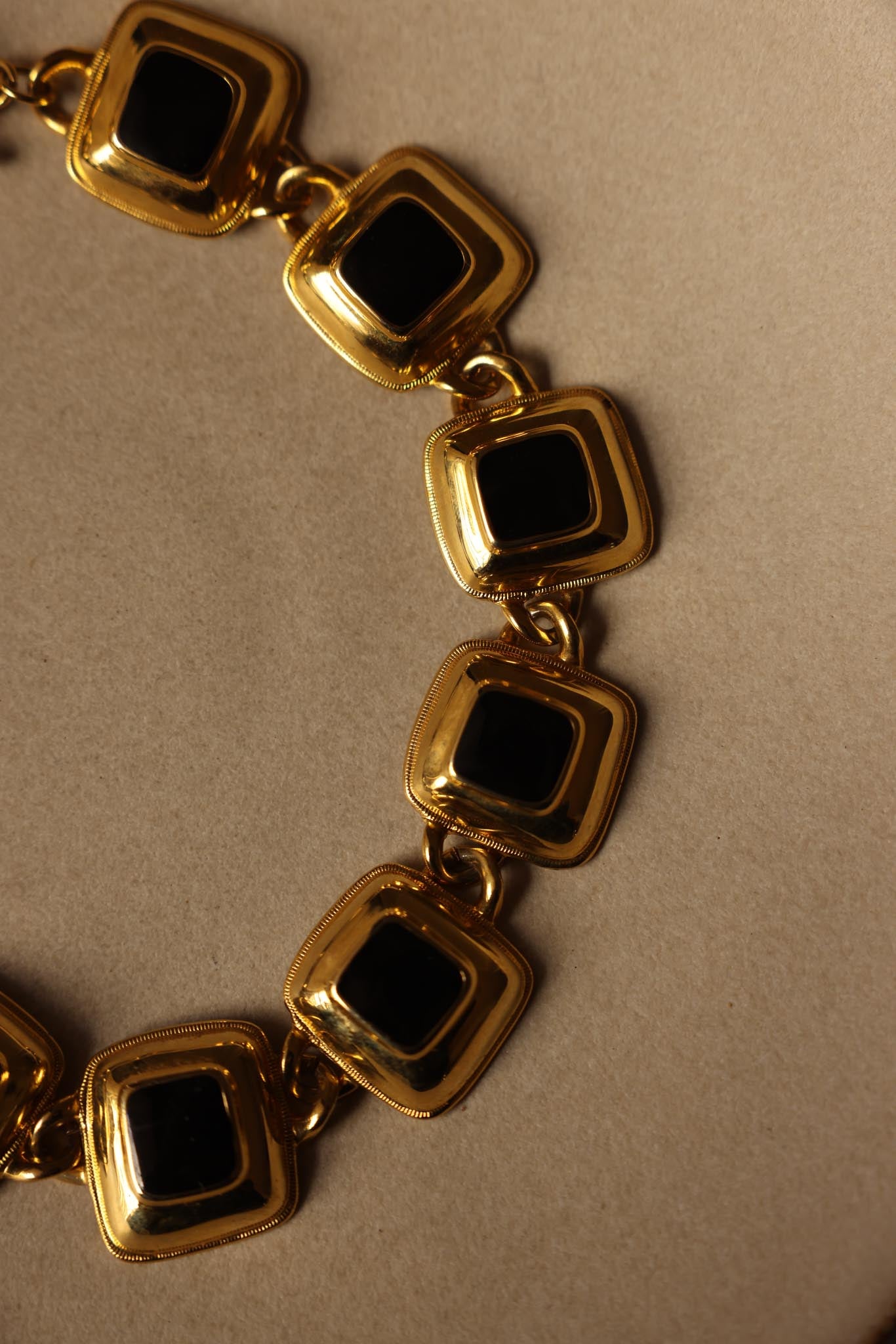 Gold-Toned and Black Enamel Geometric Statement Necklace|Vintage Baazaar