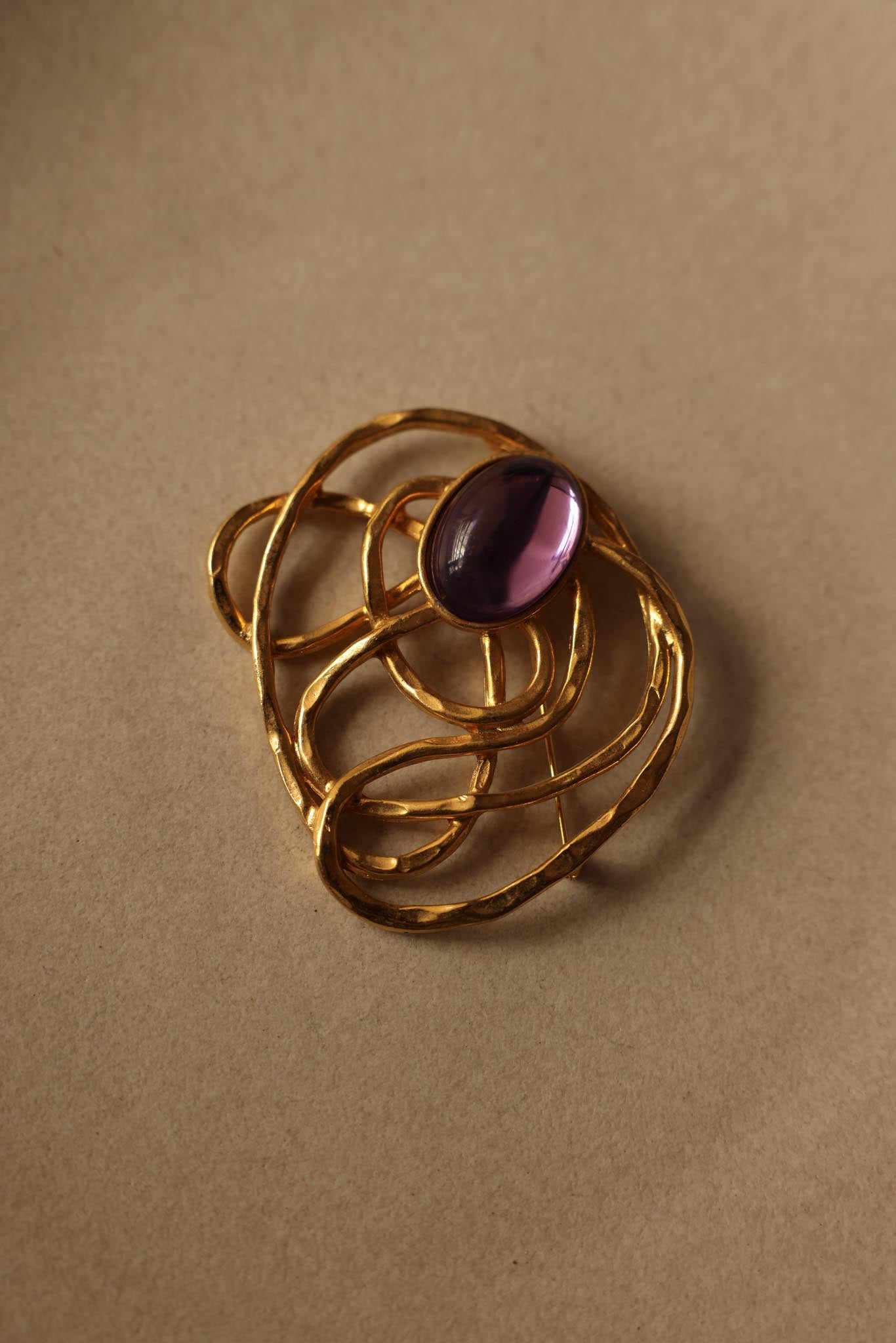 Gold-Tone Abstract Set with Purple Cabochons Avon|Vintage Baazaar