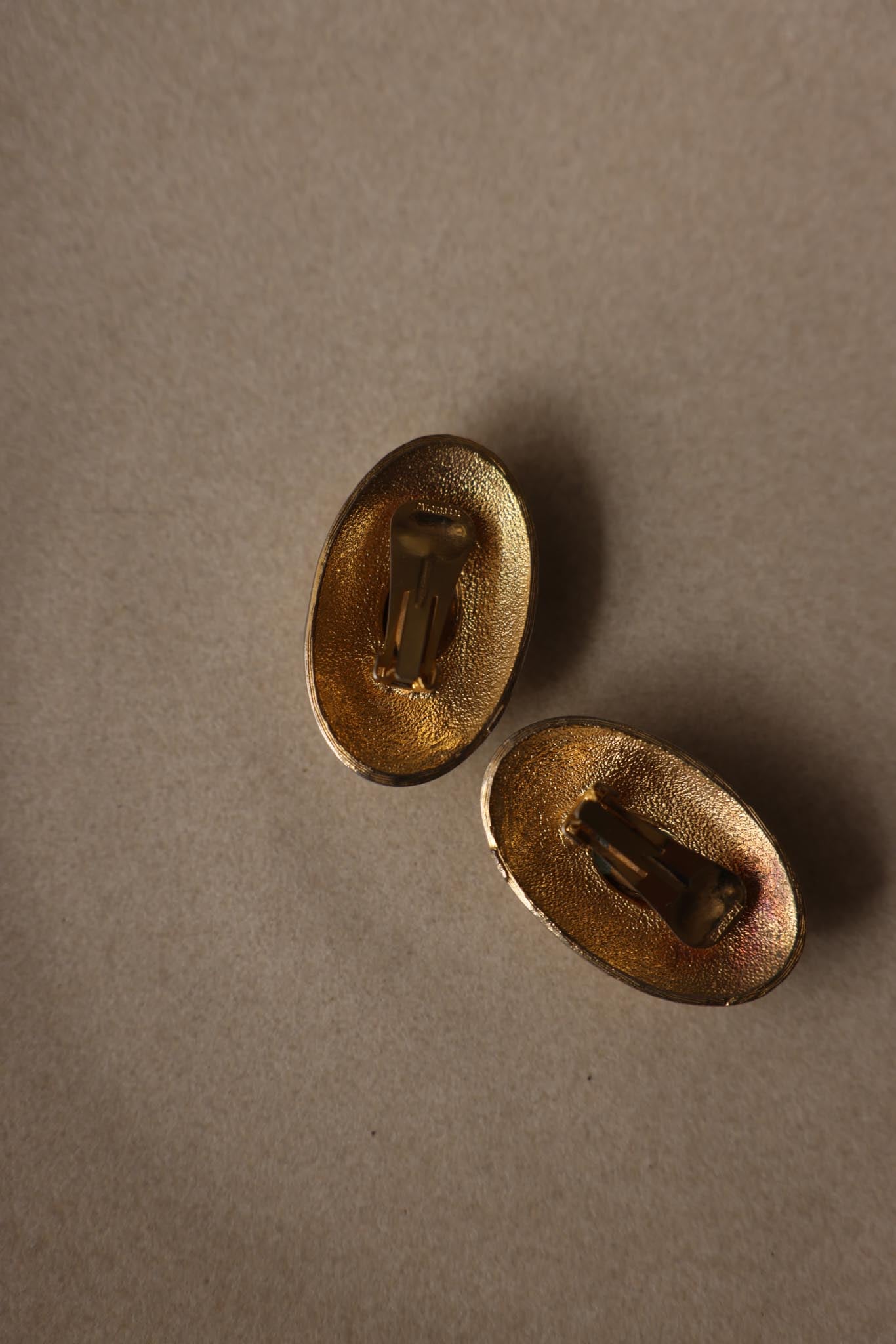 Gold Tone Blue Glass Oval Clip-On Earrings