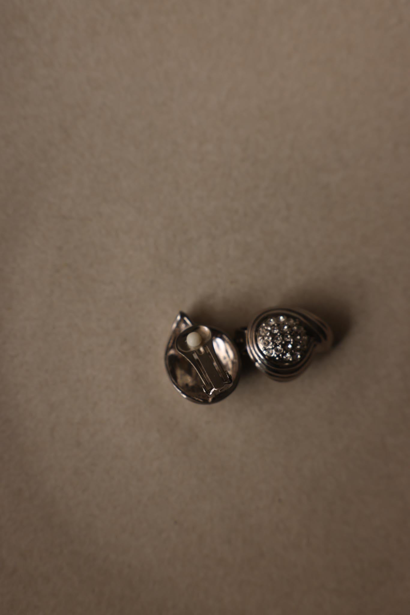 Silvertone Rhinestone Teardrop Clip-On Earrings