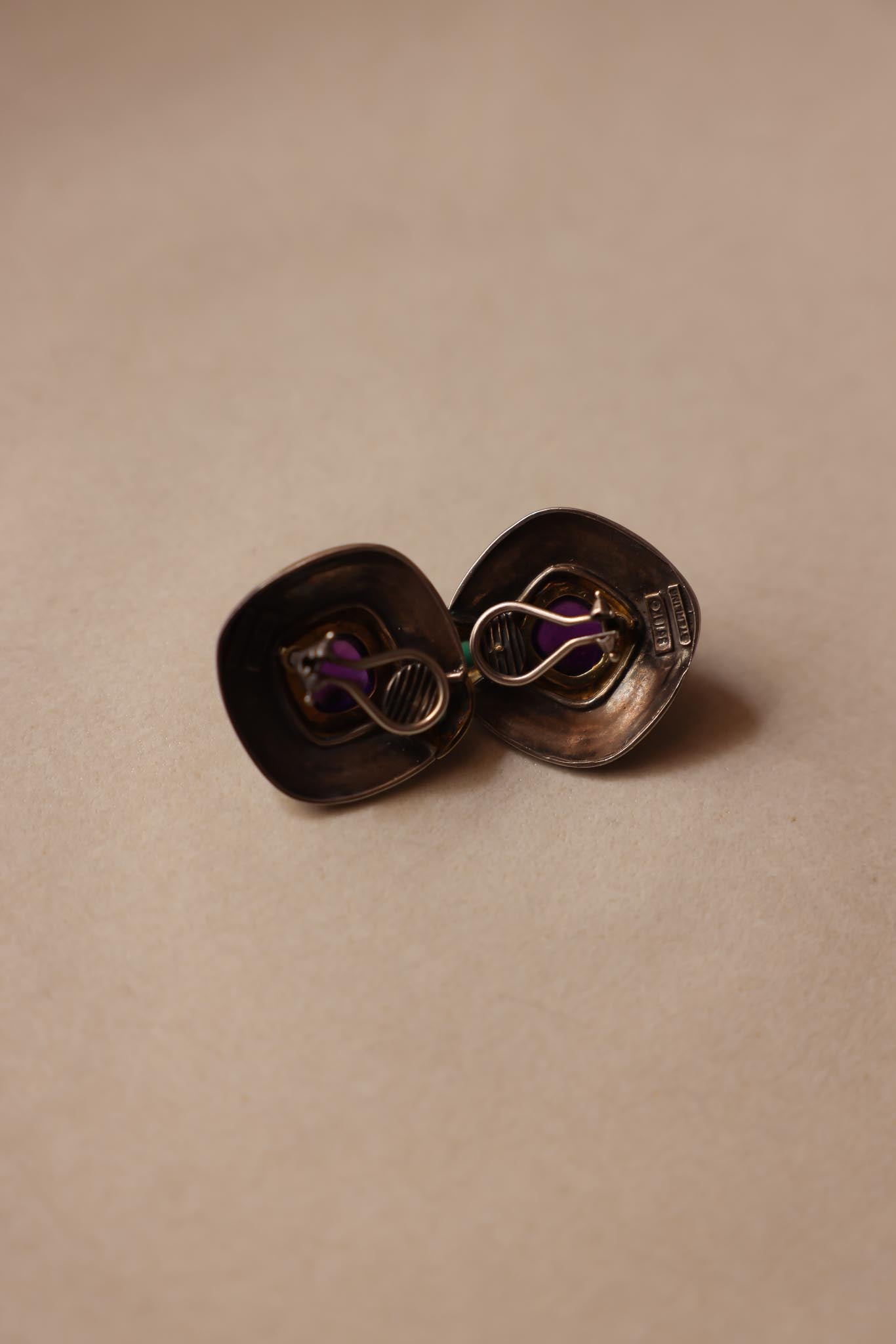 Sterling and 18k Gold Clip-On Earrings with Natural Gem Stons|Vintage Baazaar