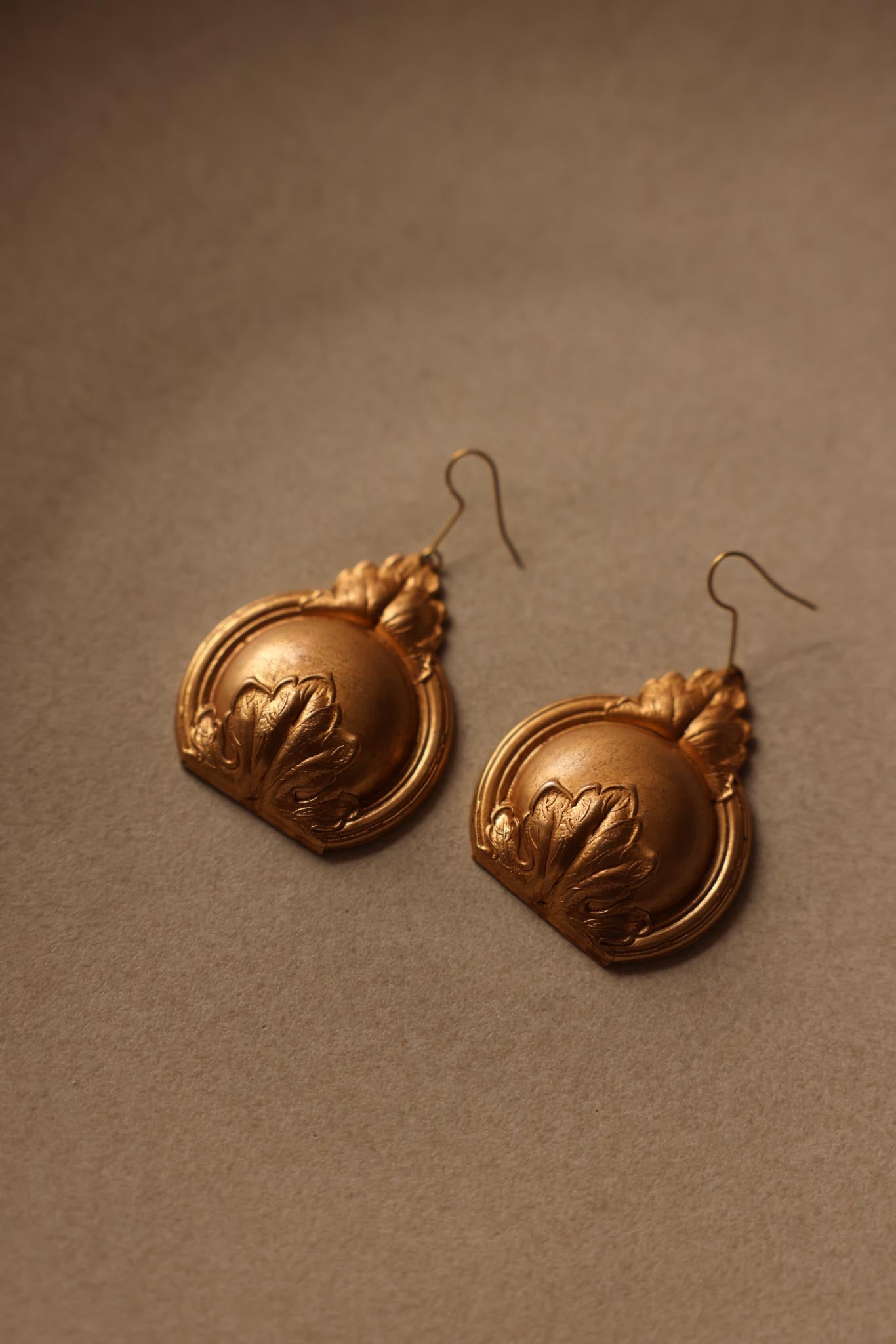 Gold-Tone Pierced Earrings with Ornate Leaf Detailing