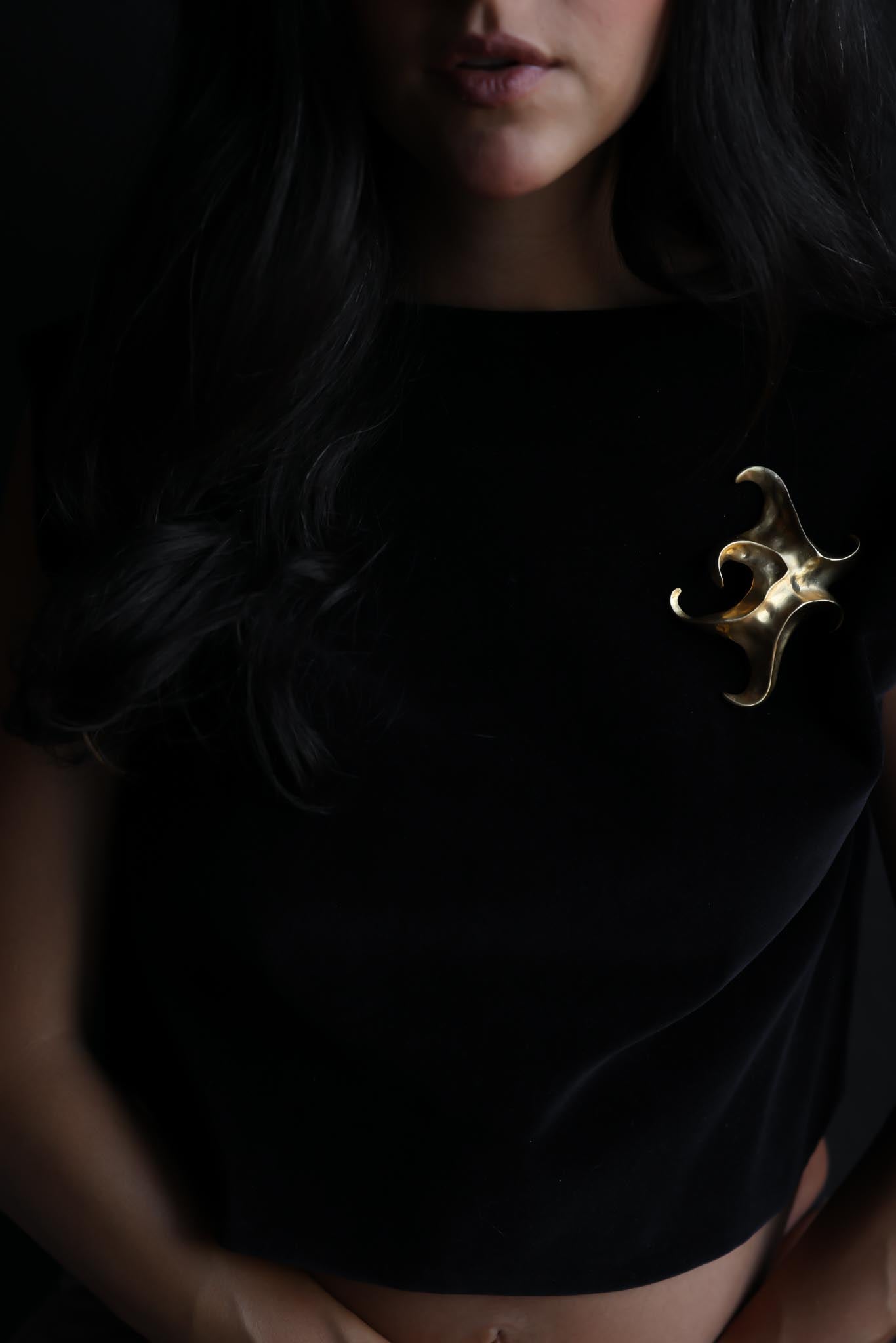Chunky Abstract Matte Gold Brooch|Vintage Baazaar