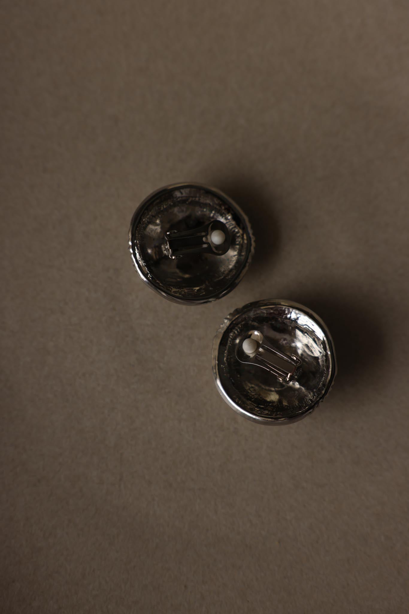 Round Silver Tone Ribbed Statement Clip-On Earrings