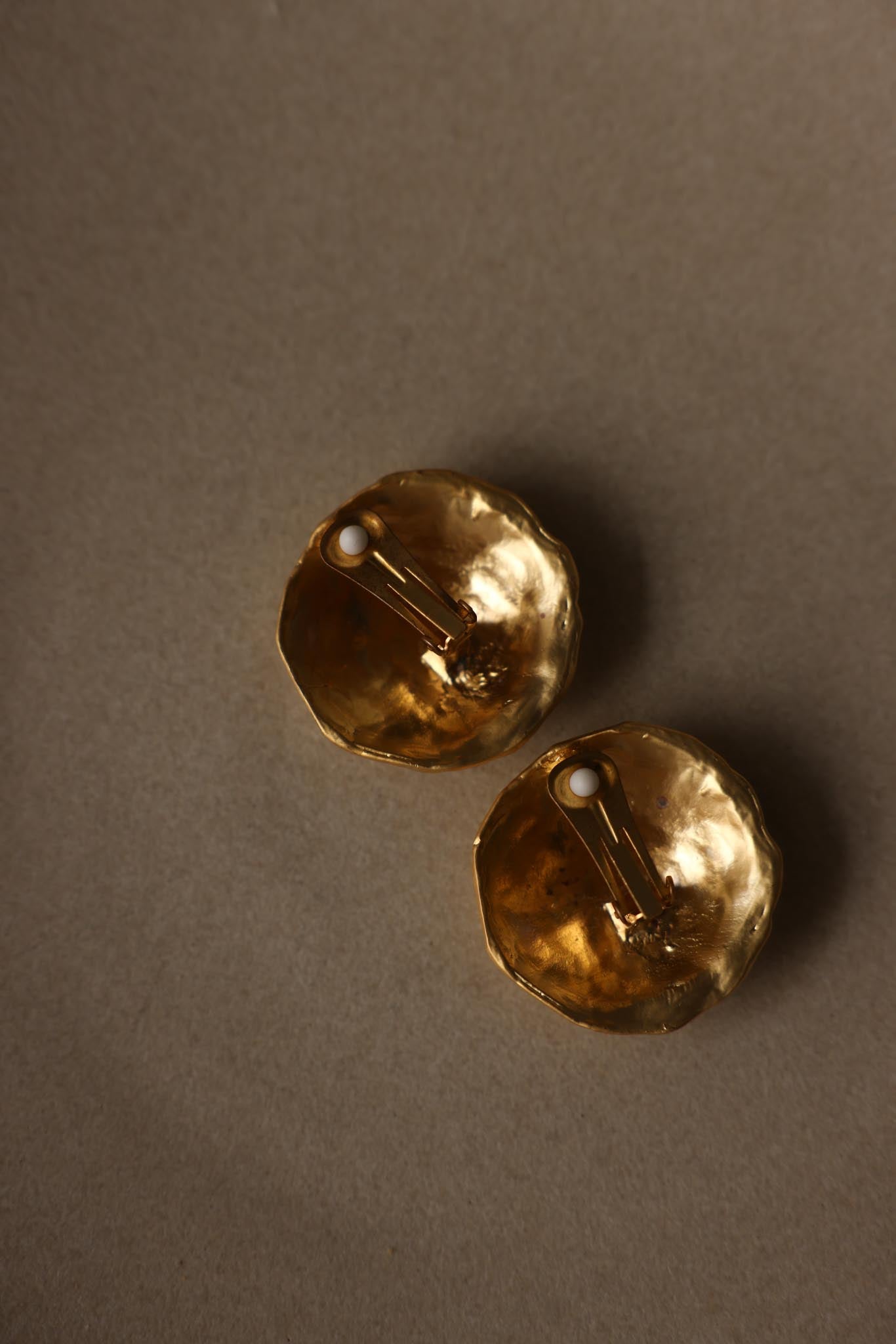 Round Chunky Matte Gold Swirl Clip-On Earrings