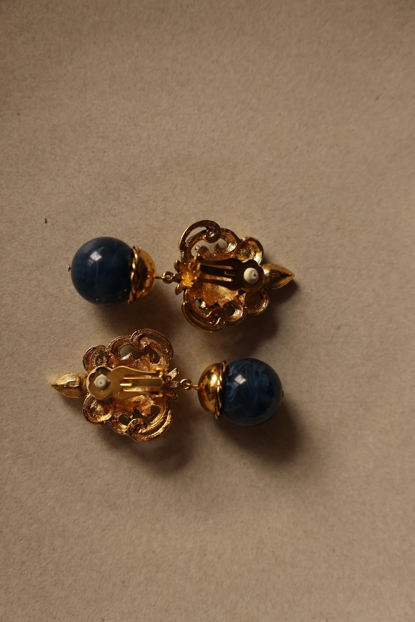 Barrera for Avon Earrings and Brooch Set – Gold Tone with Navy Blue Accents