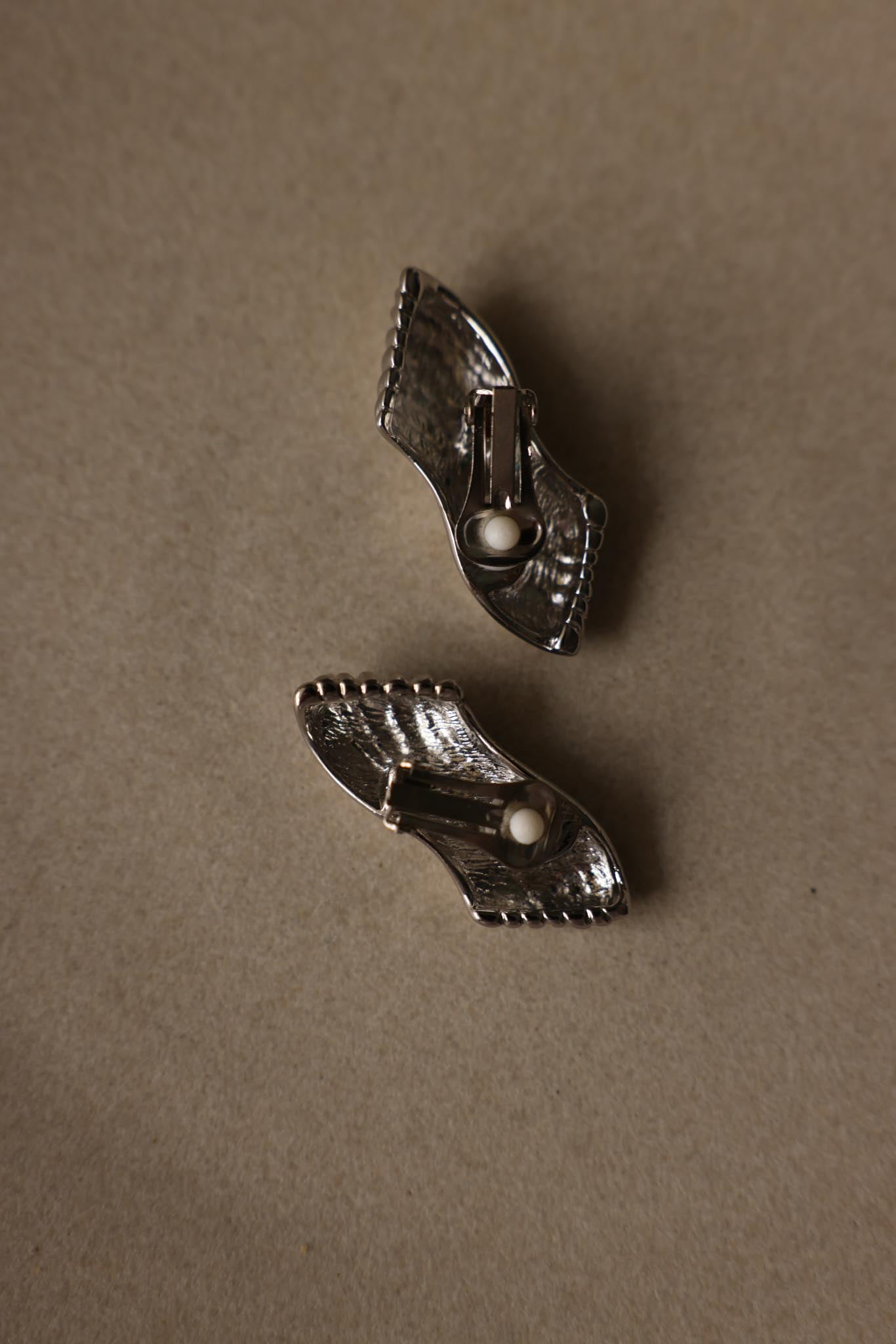 Silver Tone Ribbed Clip-On Earrings