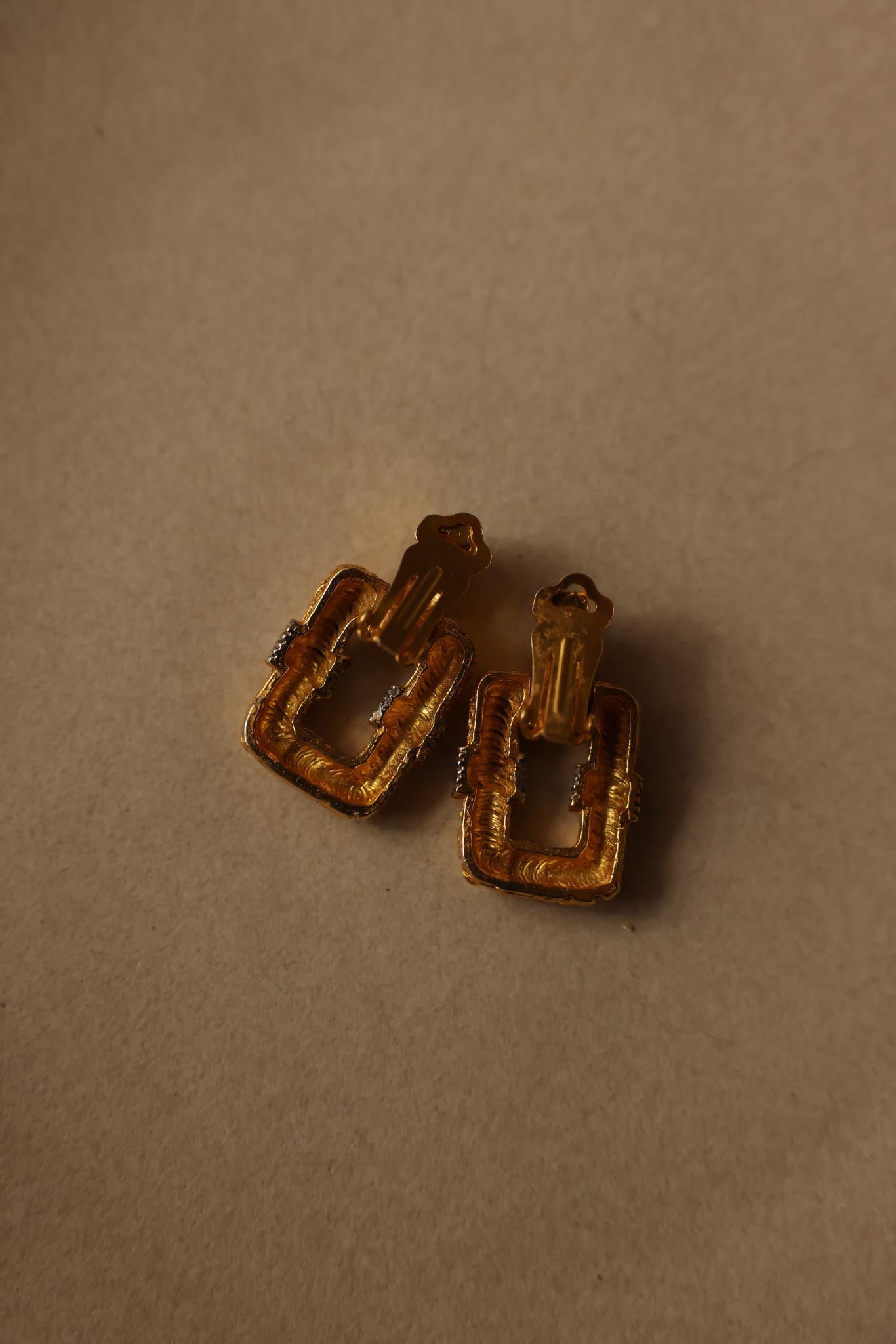 Gold-Tone Clip-On Earrings with Rhinestones – 1980s
