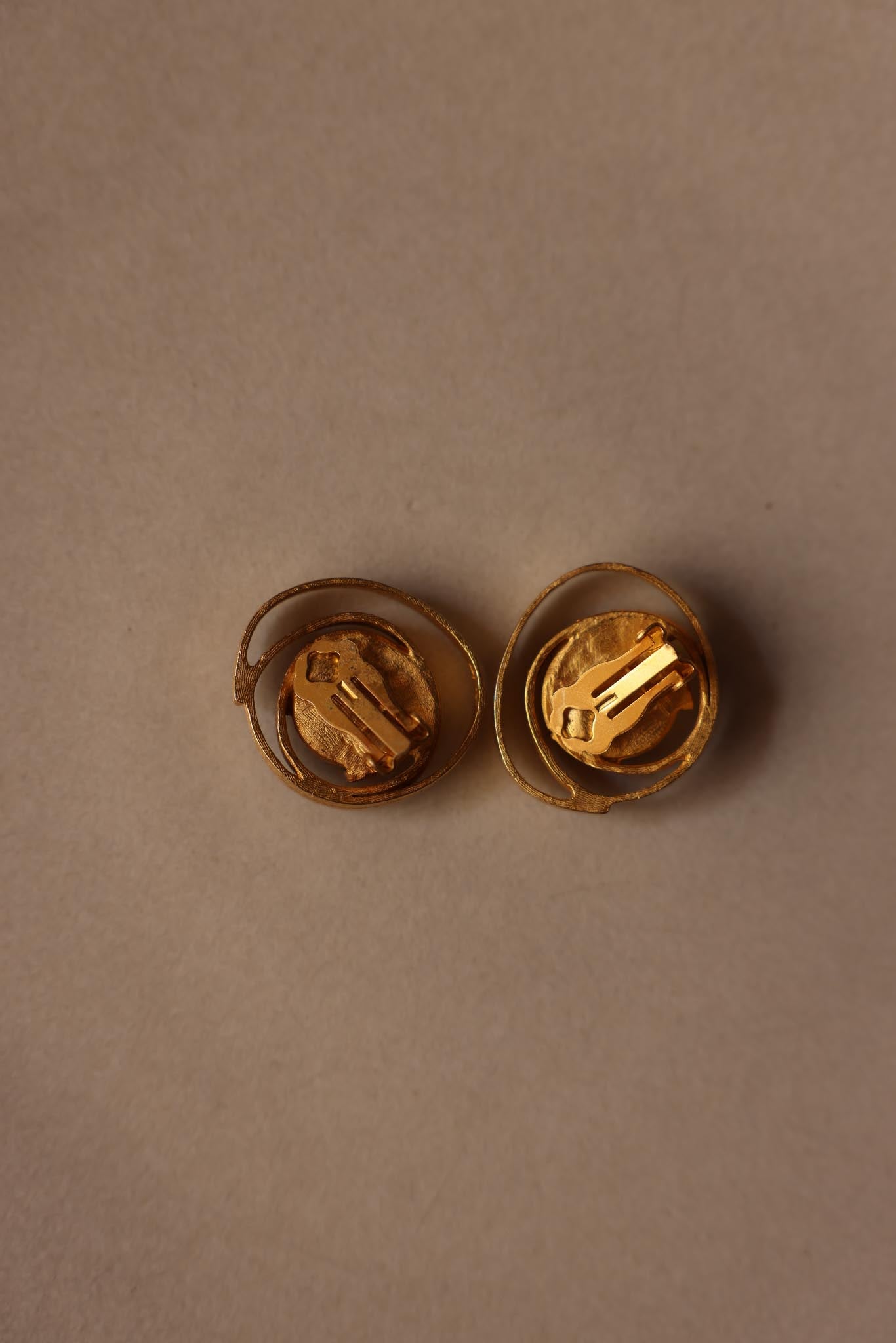 Gold Spiral Clip-On Earrings with Green Cabochons|Vintage Baazaar