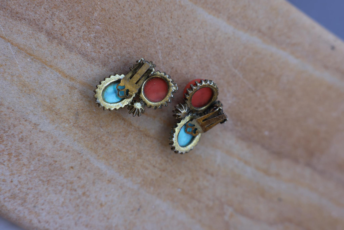 The Coral & Turquoise Bloom Earrings|Vintage Baazaar