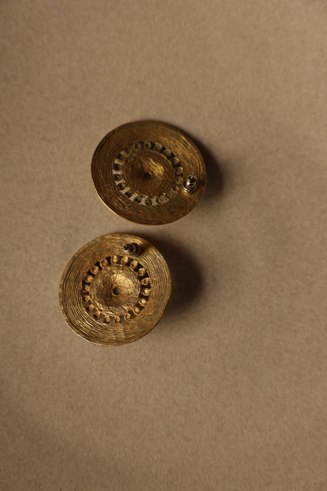 Gold-Toned Medallion Pierced Earrings with Turquoise Accents|Vintage Baazaar